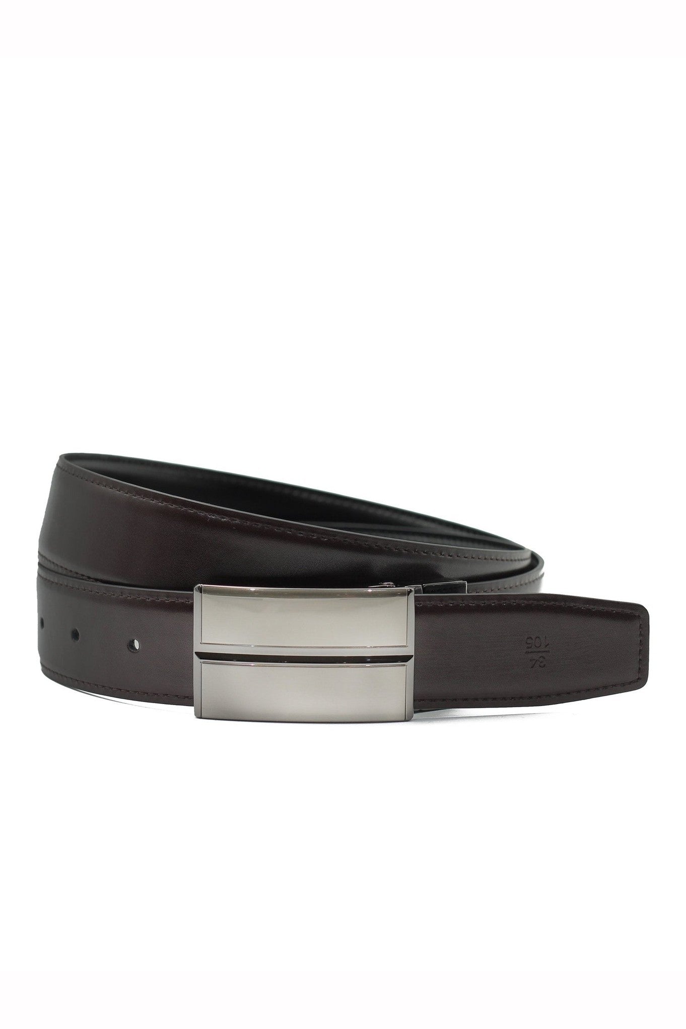 BLACK & BROWN LEATHER PIN BUCKLE REVERSIBLE BELT