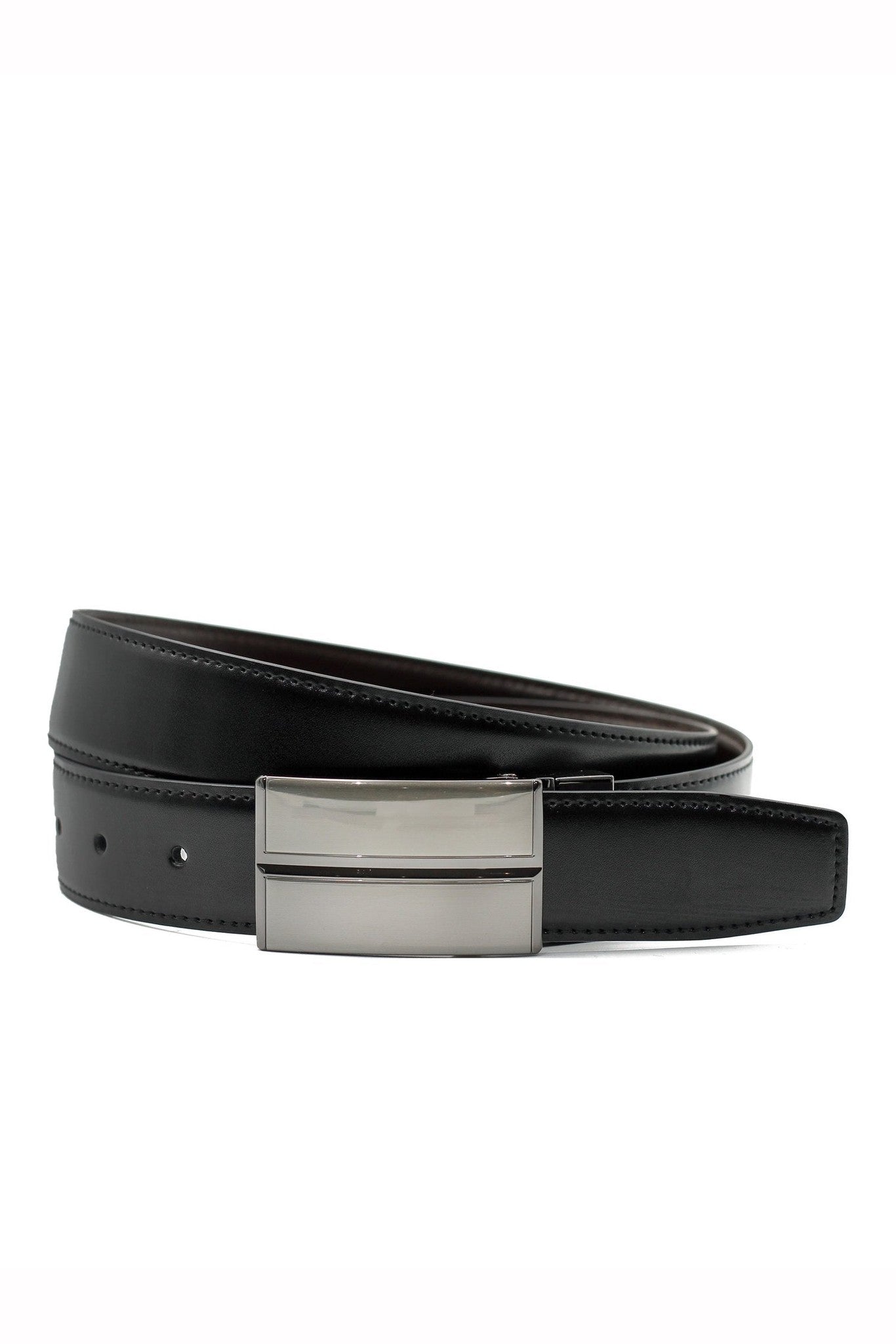 BLACK & BROWN LEATHER PIN BUCKLE REVERSIBLE BELT