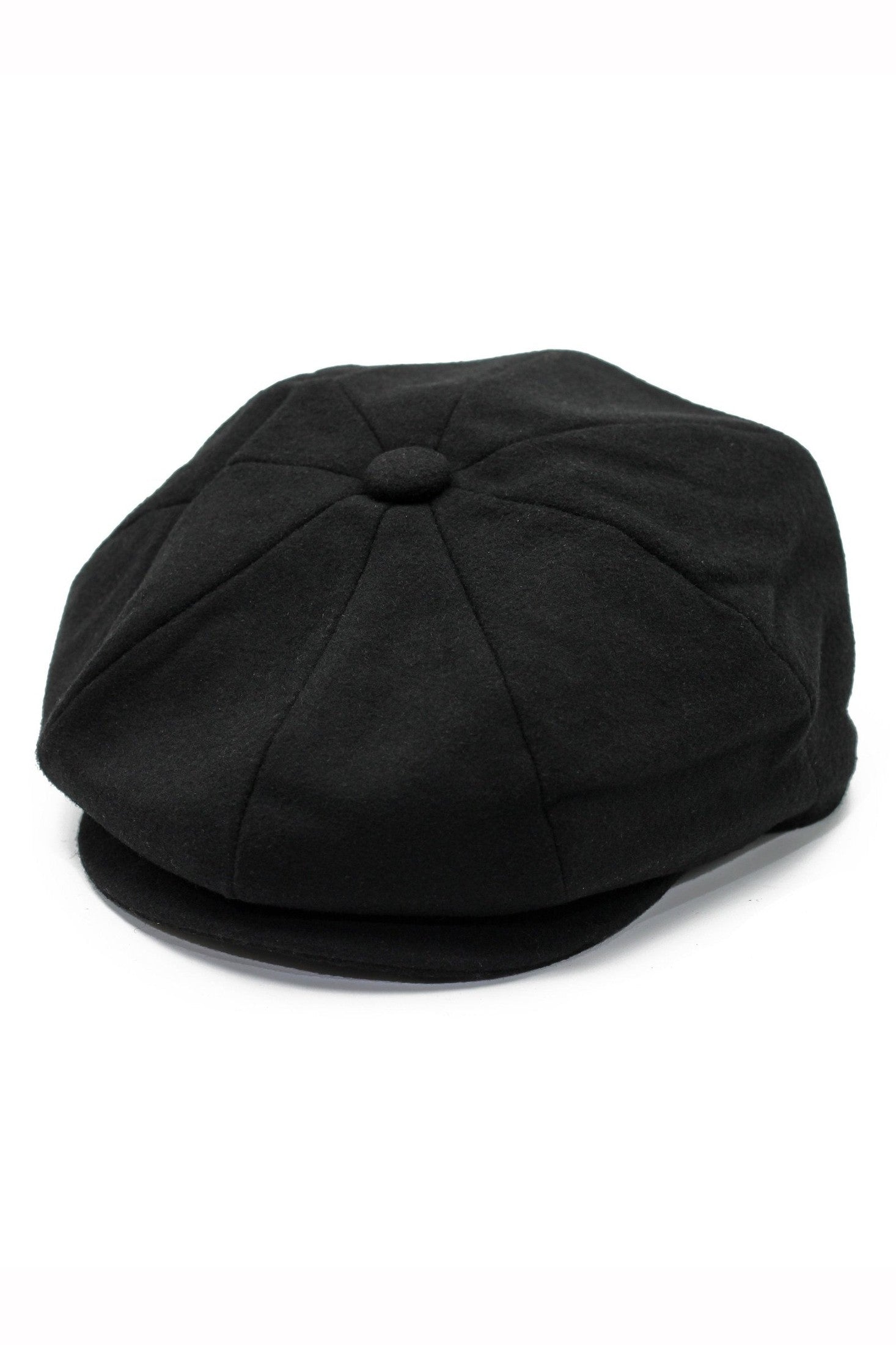 BLACK WOOL BLEND NEWSBOY FLAT CAP IN TWEED