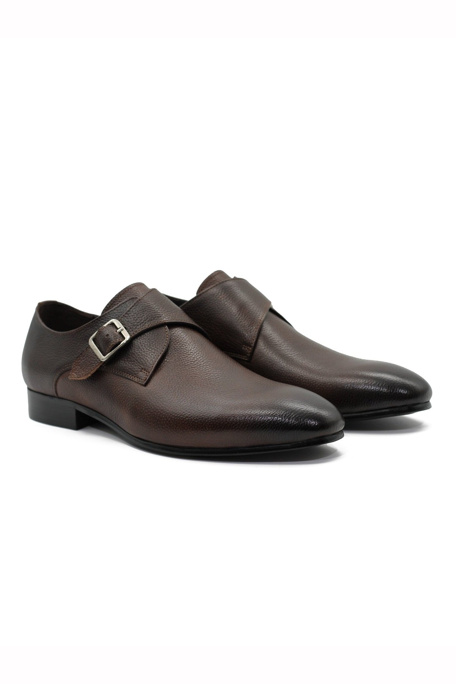 BROWN GRAIN LEATHER MONK STRAP
