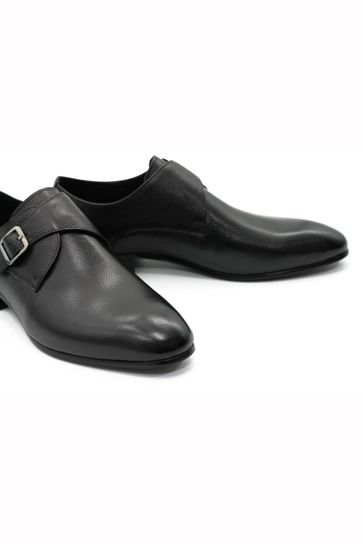 BLACK GRAIN LEATHER MONK STRAP