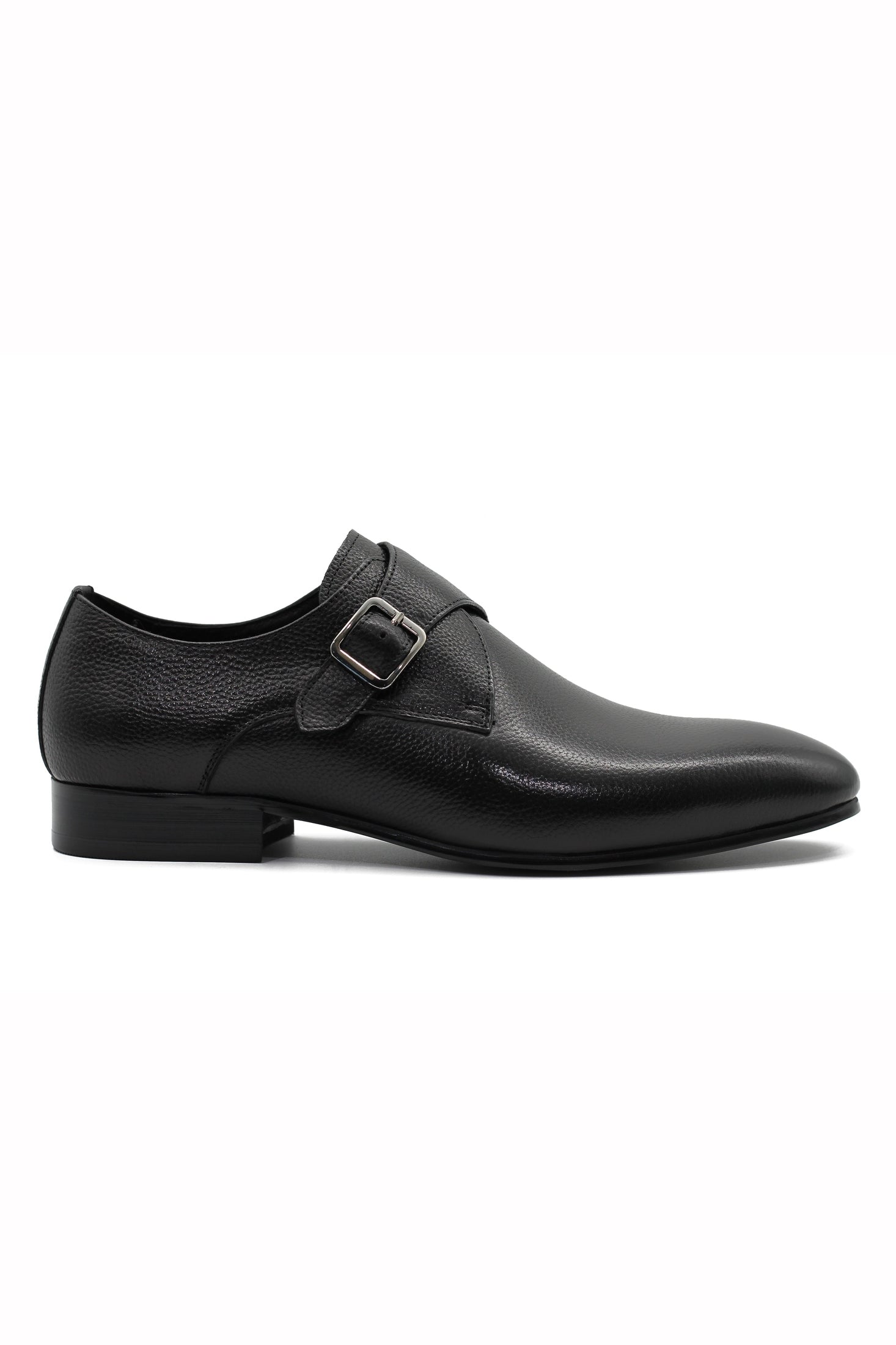 BLACK GRAIN LEATHER MONK STRAP