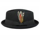 Pork Pie Black Hat 100% Wool Felt Diamond Shape Crown - DC-310