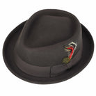 Pork Pie Brown Hat 100% Wool Felt Diamond Shape Crown - DC-310