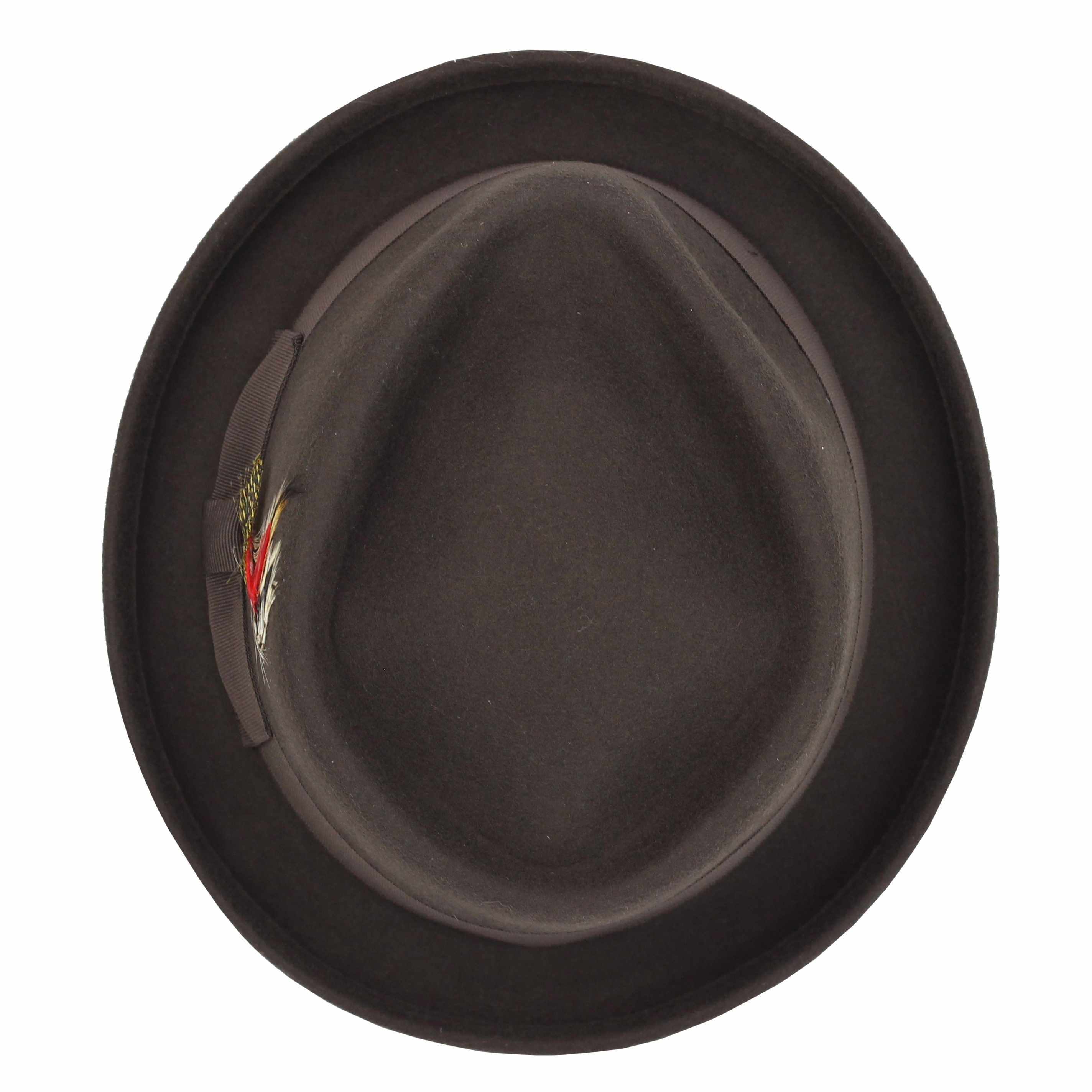 Pork Pie Brown Hat 100% Wool Felt Diamond Shape Crown - DC-310