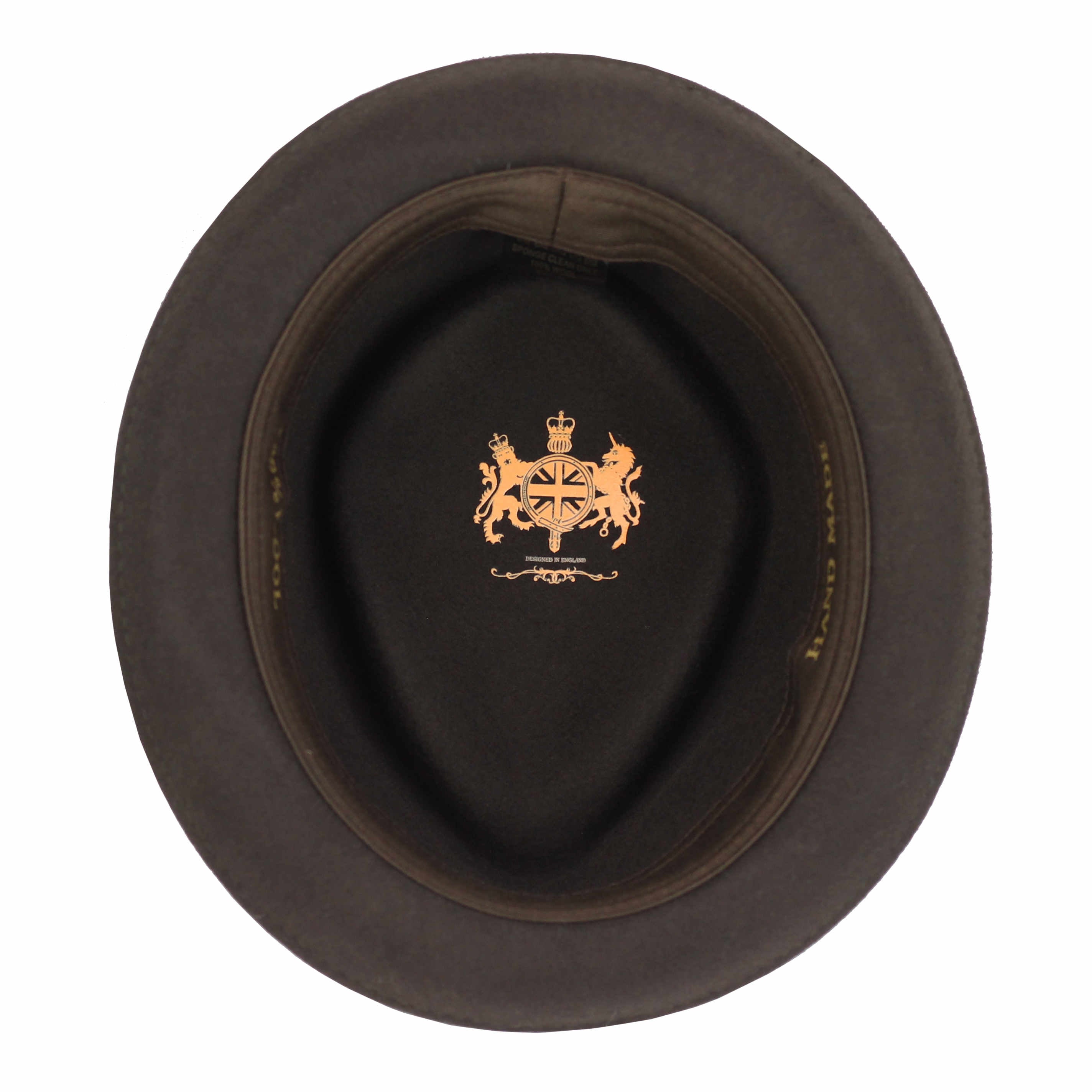 Pork Pie Brown Hat 100% Wool Felt Diamond Shape Crown - DC-310