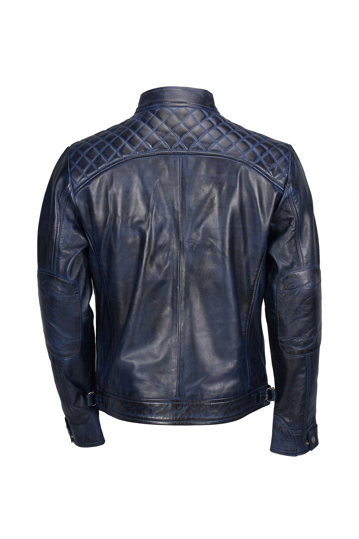 QUILTED BLUE BIKER LEATHER JACKET