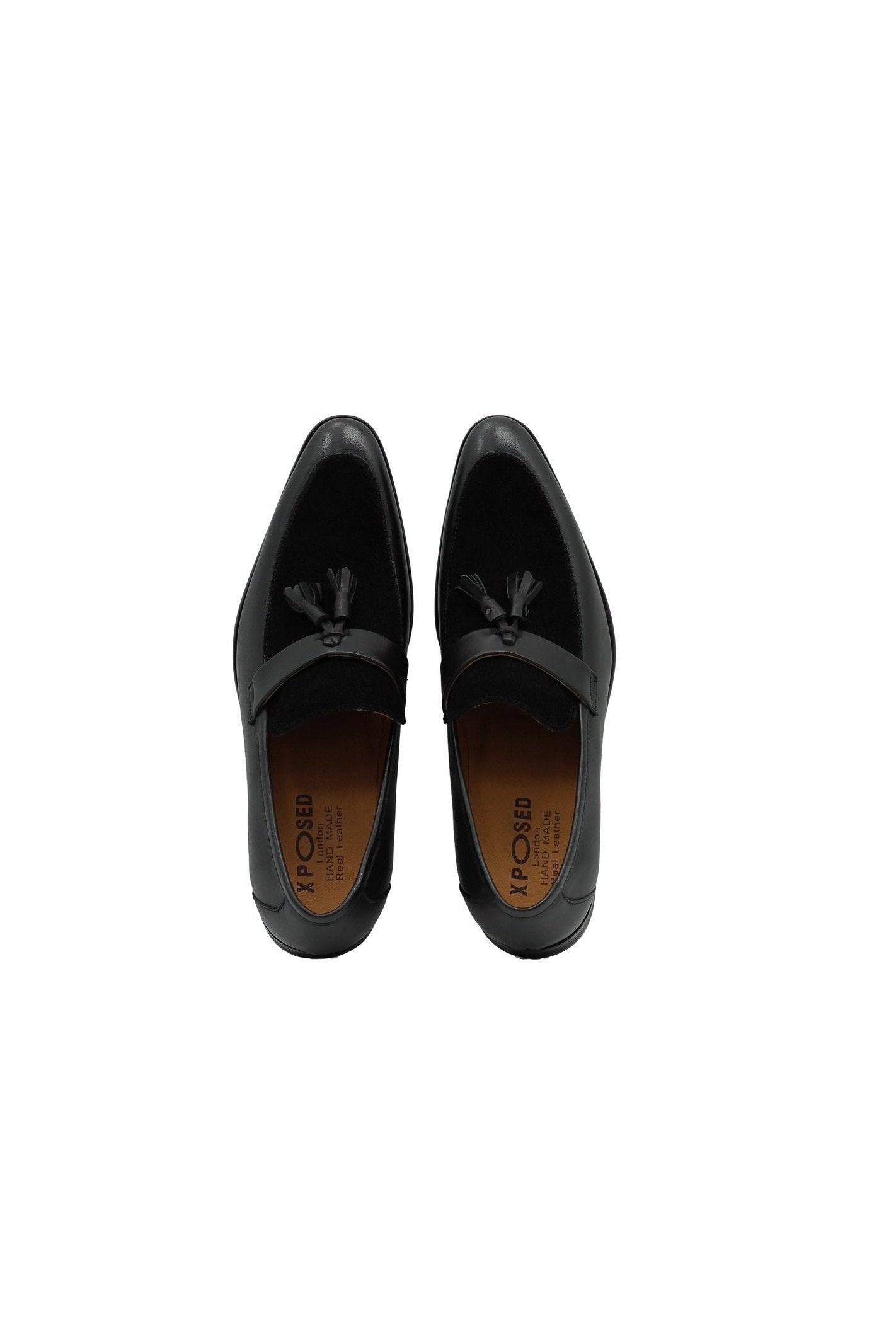 BLACK LEATHER & SUEDE TASSEL LOAFER