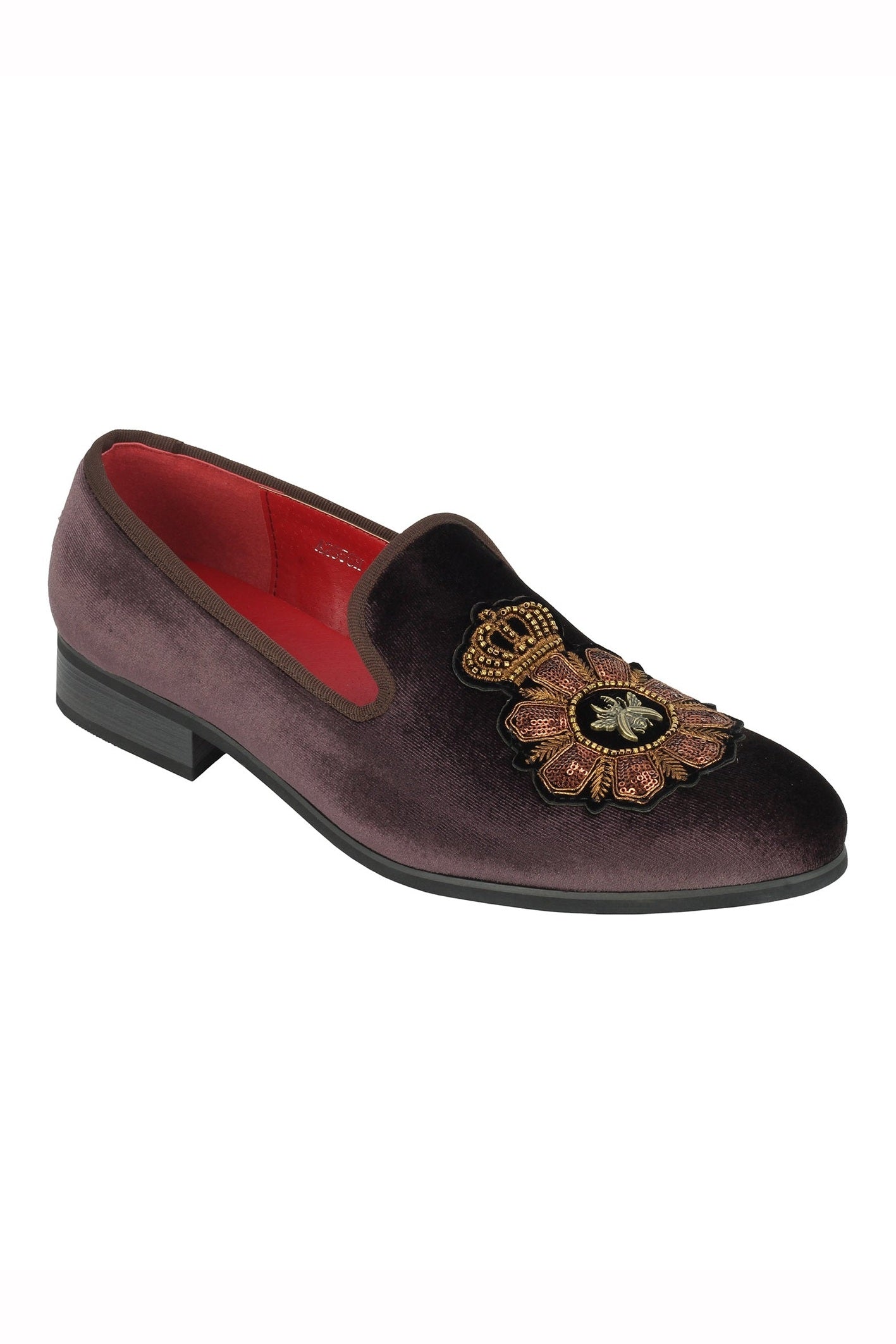 FAUX LEATHER EMBROIDERED VELVET LOAFERS