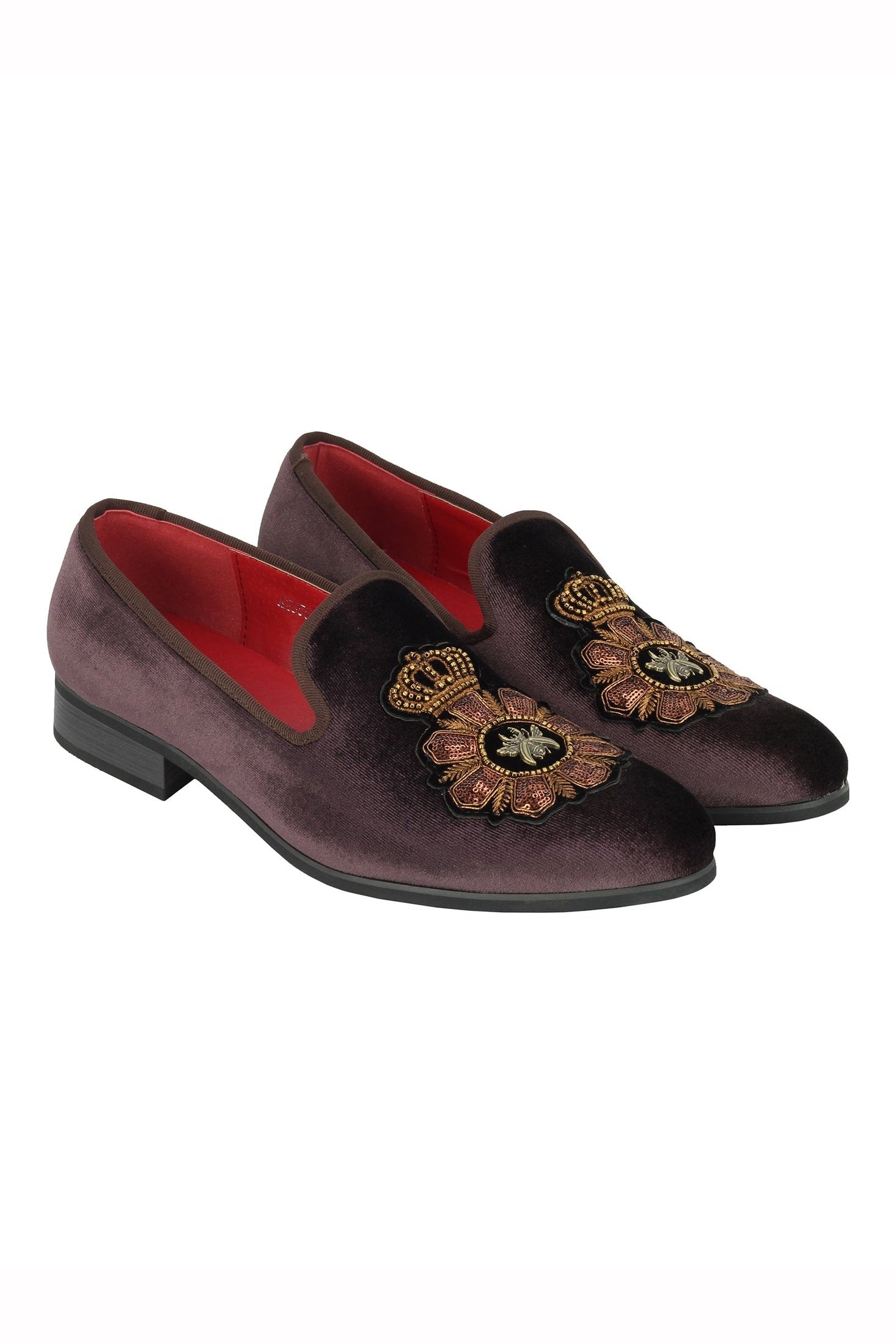 FAUX LEATHER EMBROIDERED VELVET LOAFERS