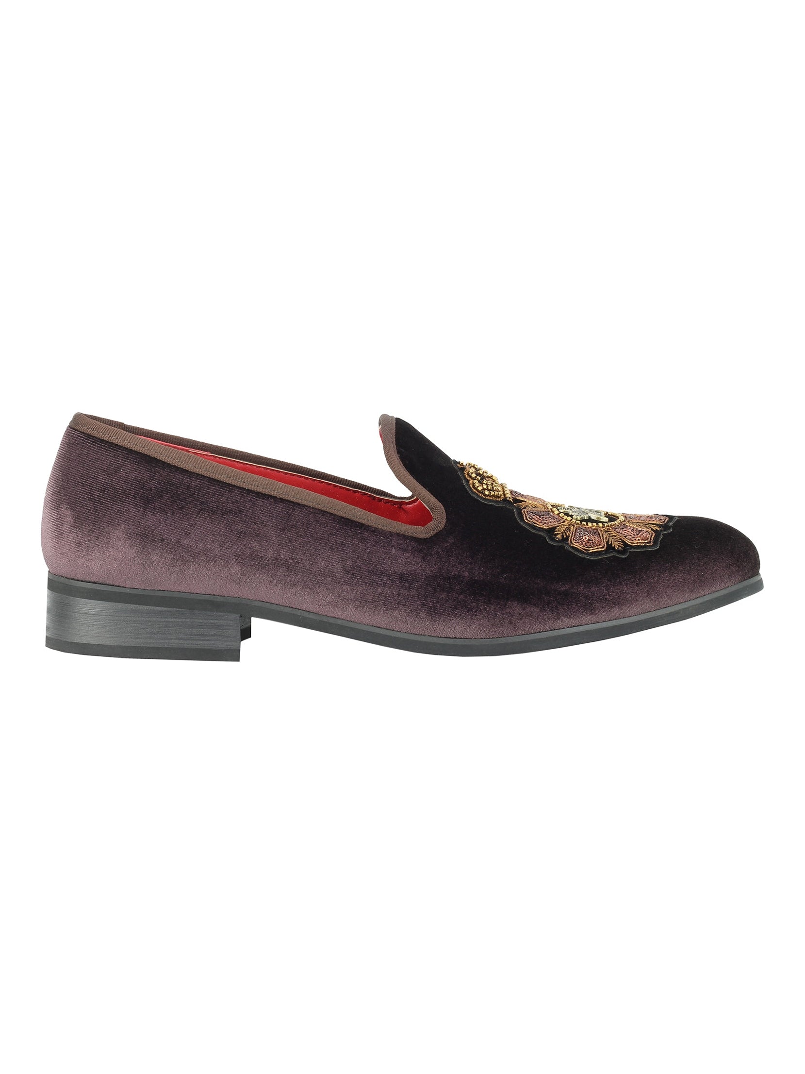 FAUX LEATHER EMBROIDERED VELVET LOAFERS