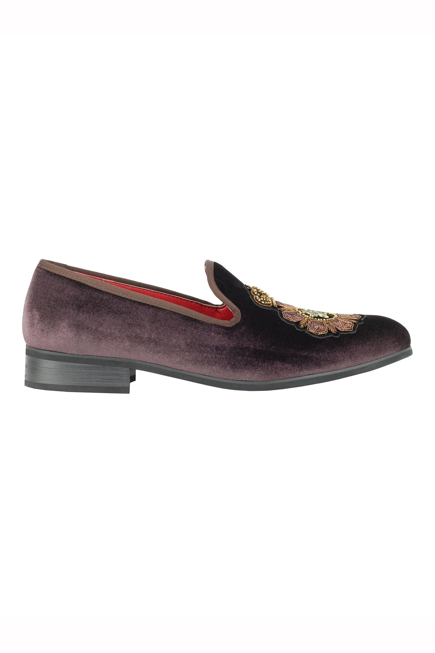 FAUX LEATHER EMBROIDERED VELVET LOAFERS