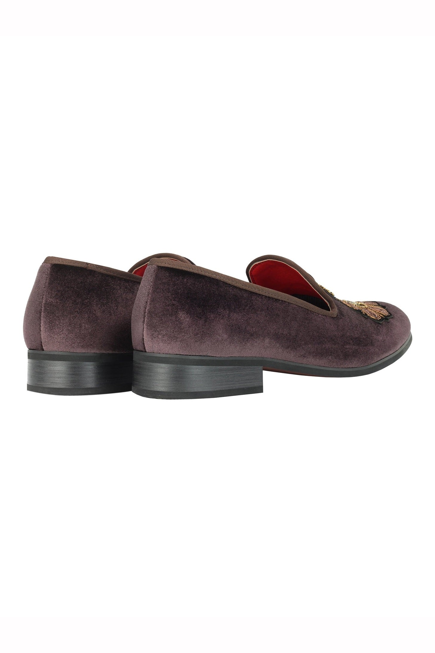 FAUX LEATHER EMBROIDERED VELVET LOAFERS