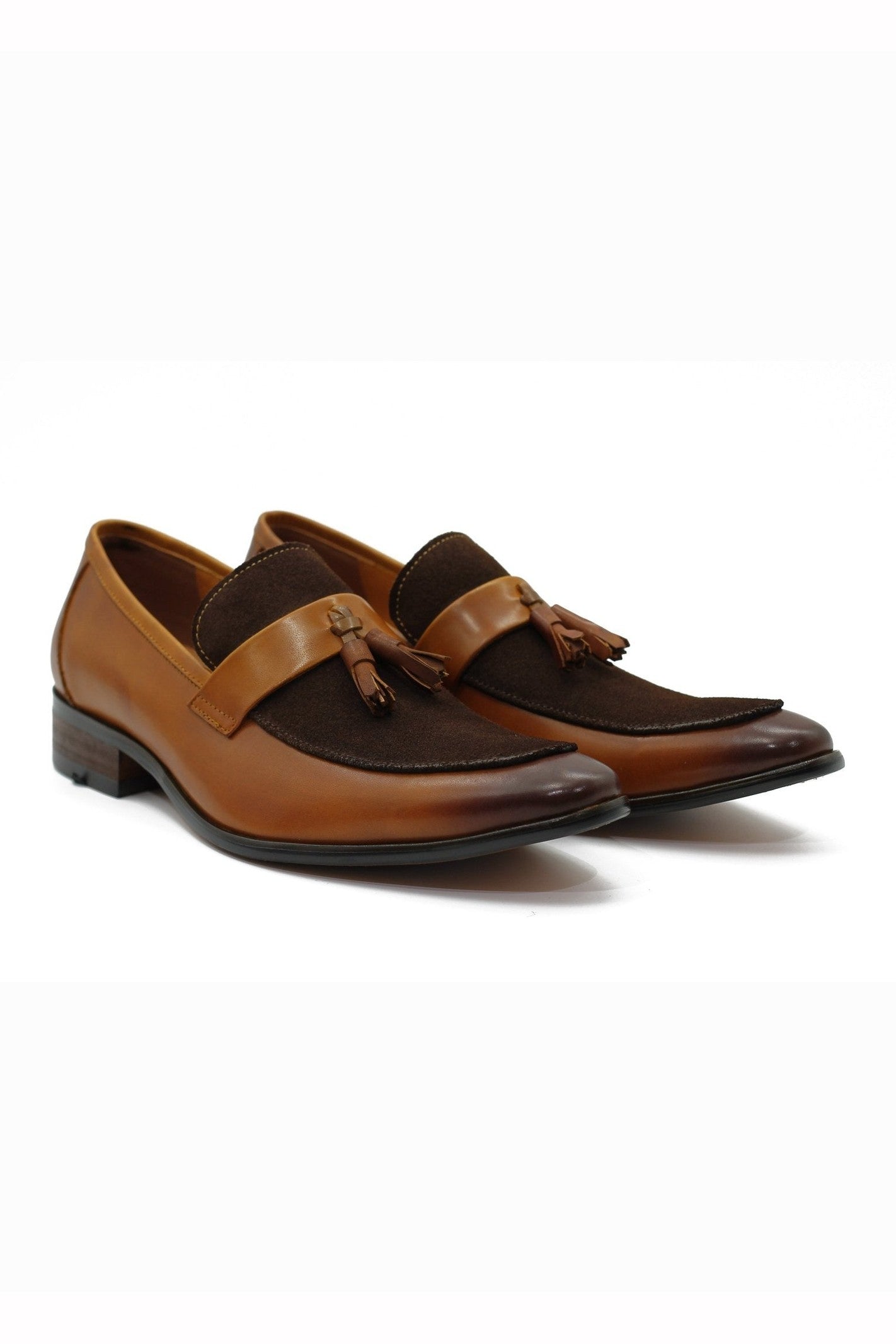 TAN LEATHER & SUEDE TASSEL LOAFER