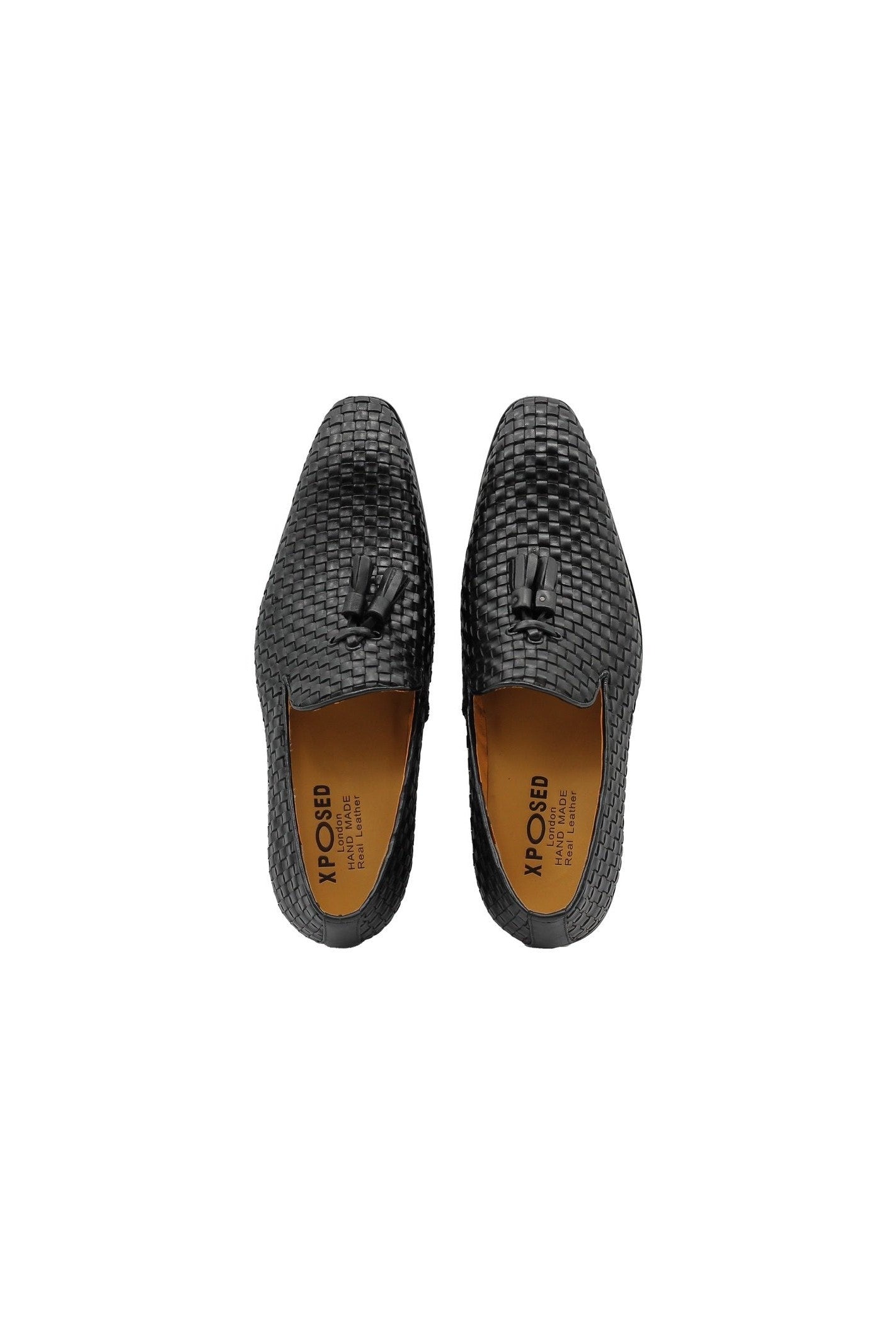 BLACK WOVEN LEATHER TASSEL LOAFERS