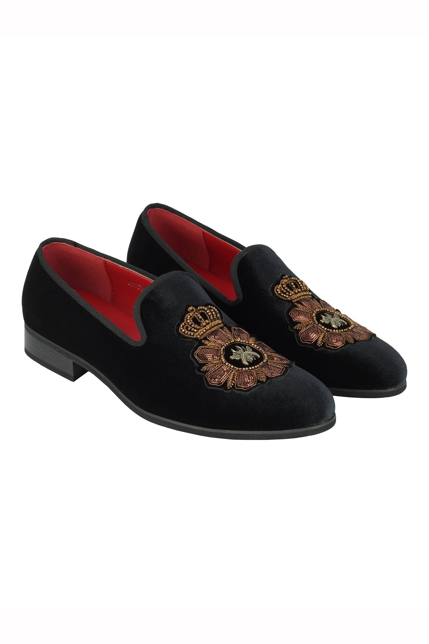 FAUX LEATHER EMBROIDERED VELVET LOAFERS