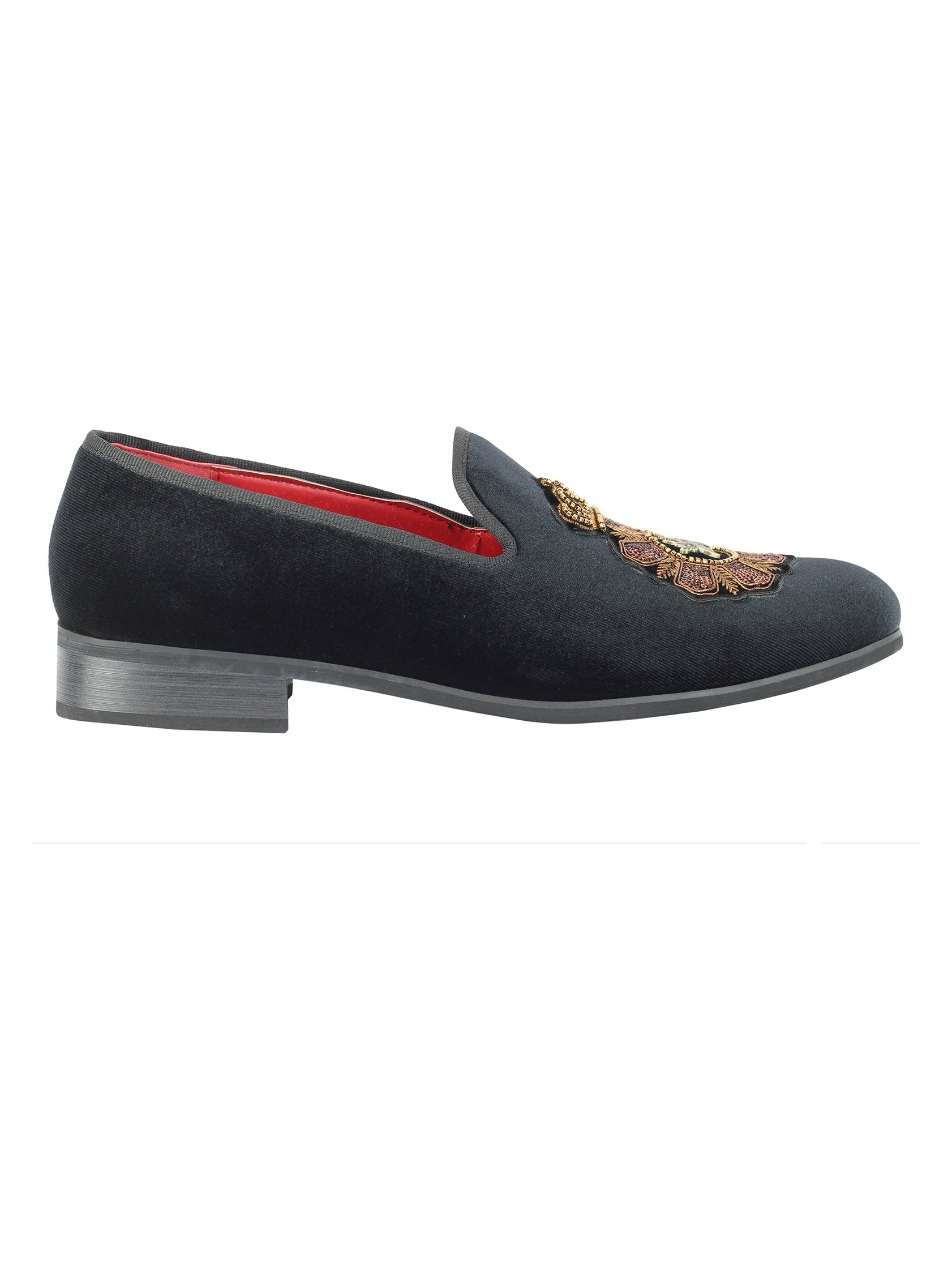 FAUX LEATHER EMBROIDERED VELVET LOAFERS
