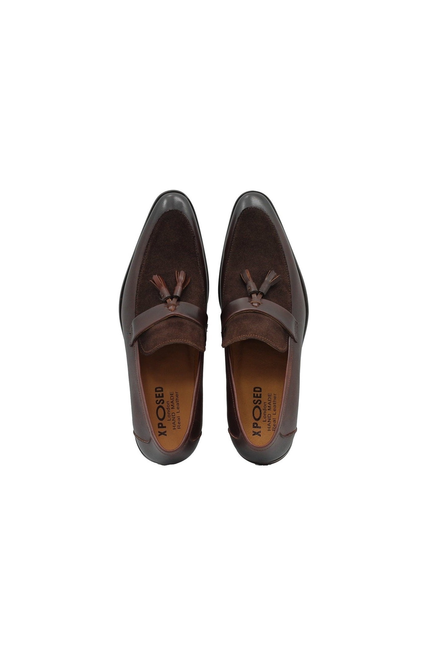 COFFEE LEATHER & SUEDE TASSEL LOAFER