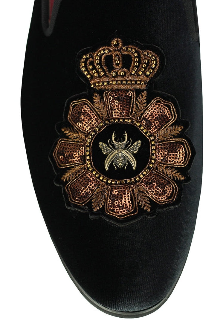 FAUX LEATHER EMBROIDERED VELVET LOAFERS