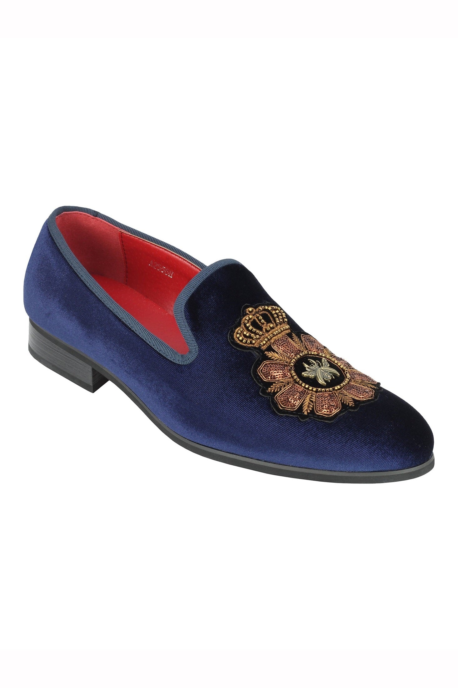 FAUX LEATHER EMBROIDERED VELVET LOAFERS