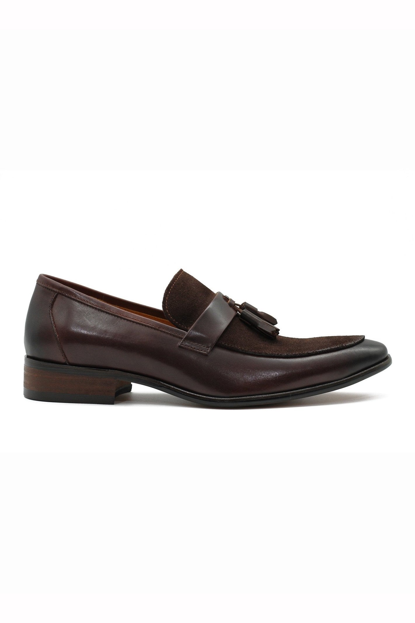 COFFEE LEATHER & SUEDE TASSEL LOAFER