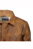 Mens Real Genuine Leather Tan Brown Vintage 4 Button Classic Reefer Jacket Coat