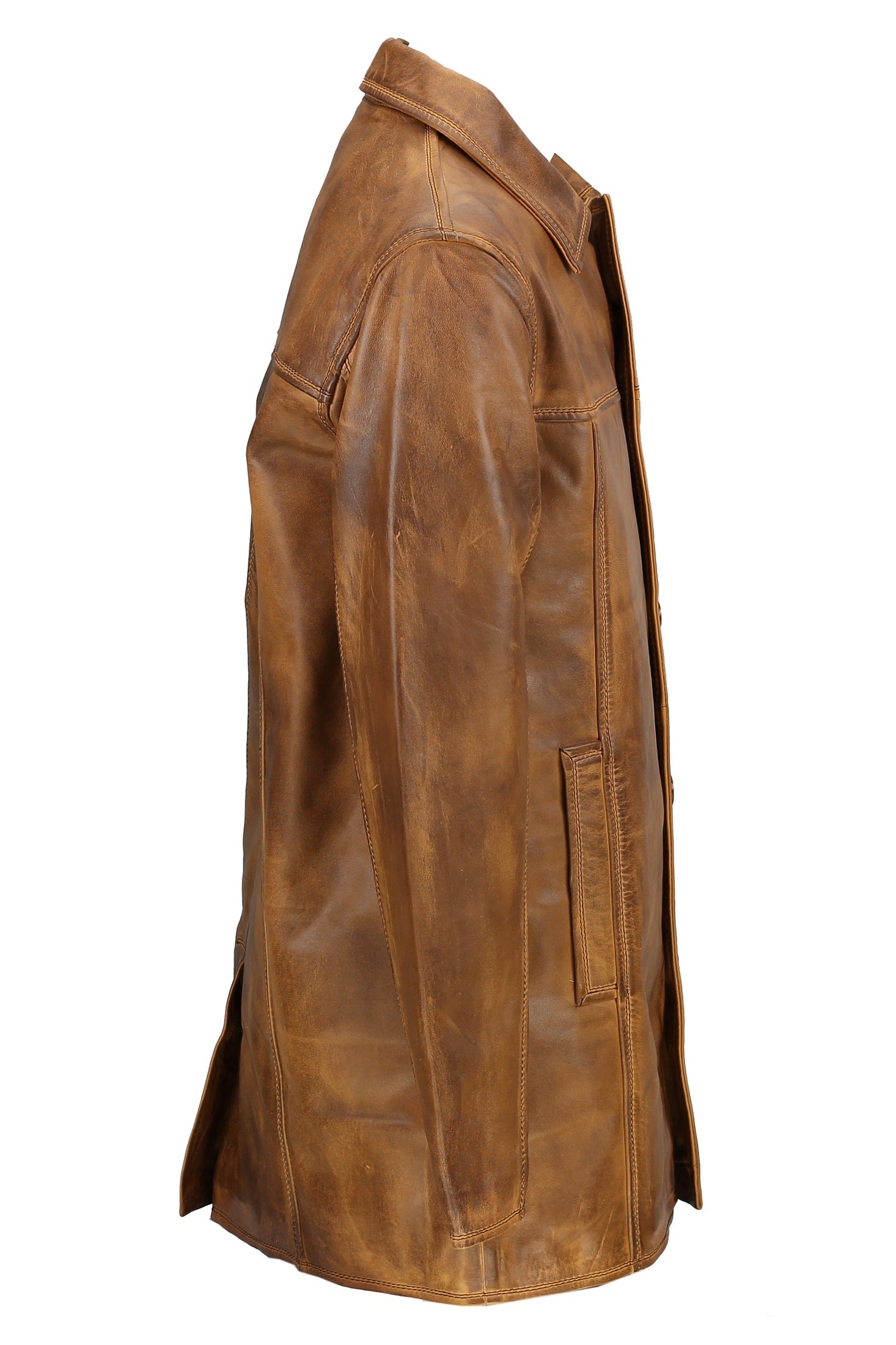 Mens Real Genuine Leather Tan Brown Vintage 4 Button Classic Reefer Jacket Coat