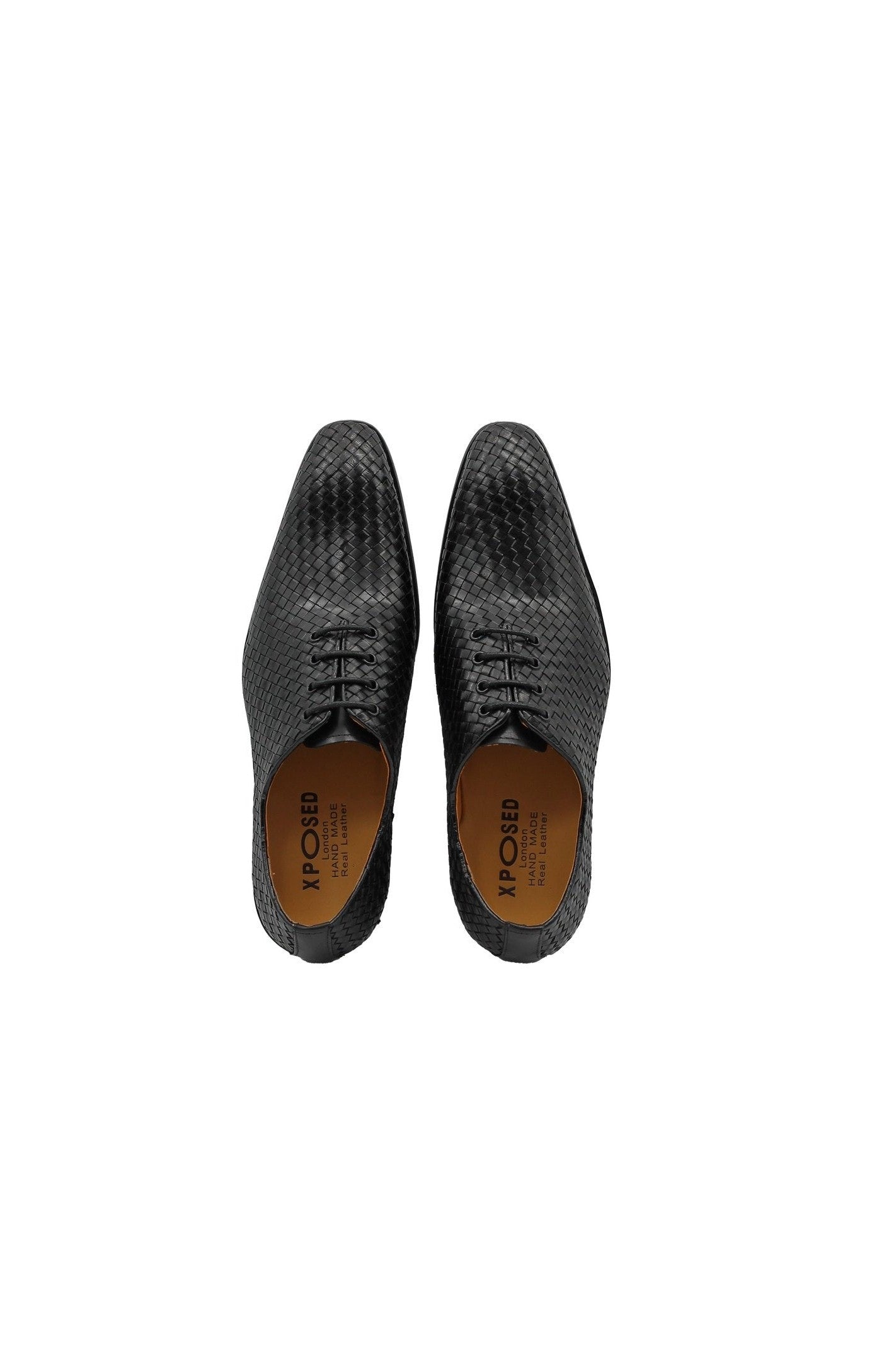 BLACK LATTICE WOVEN LEATHER SHOES
