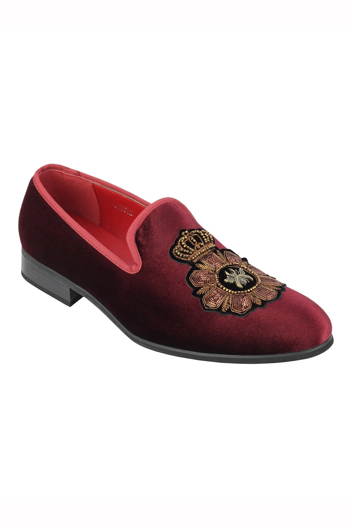 FAUX LEATHER EMBROIDERED VELVET LOAFERS