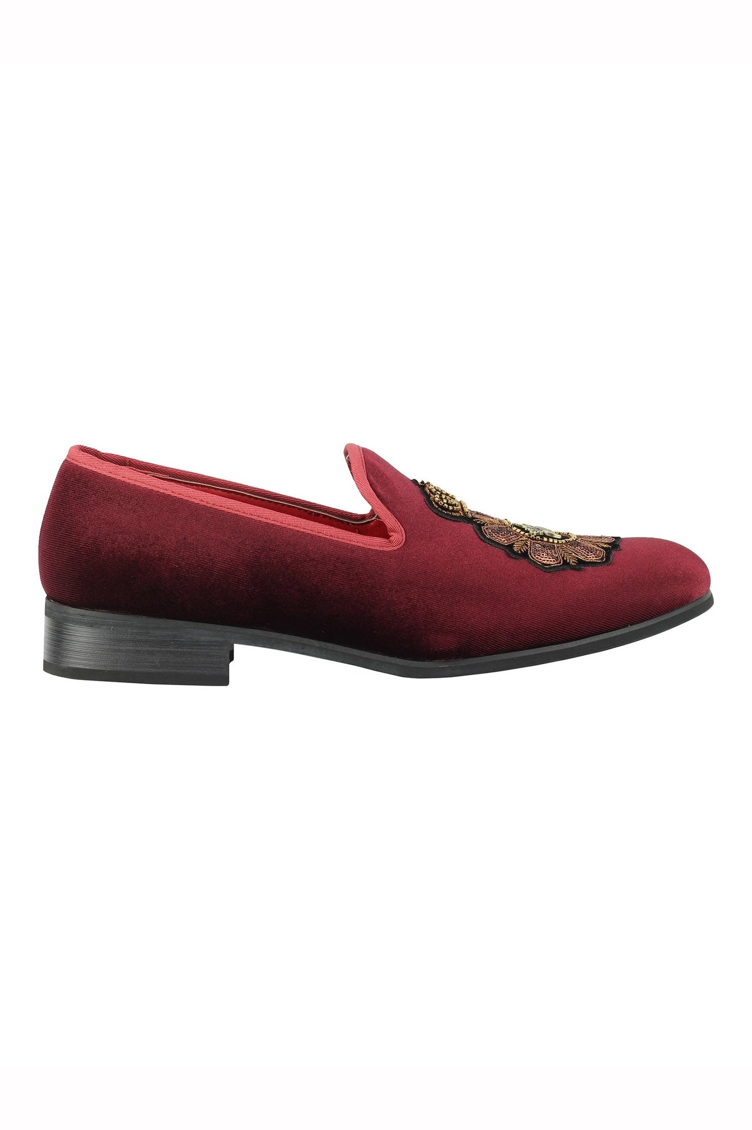 FAUX LEATHER EMBROIDERED VELVET LOAFERS