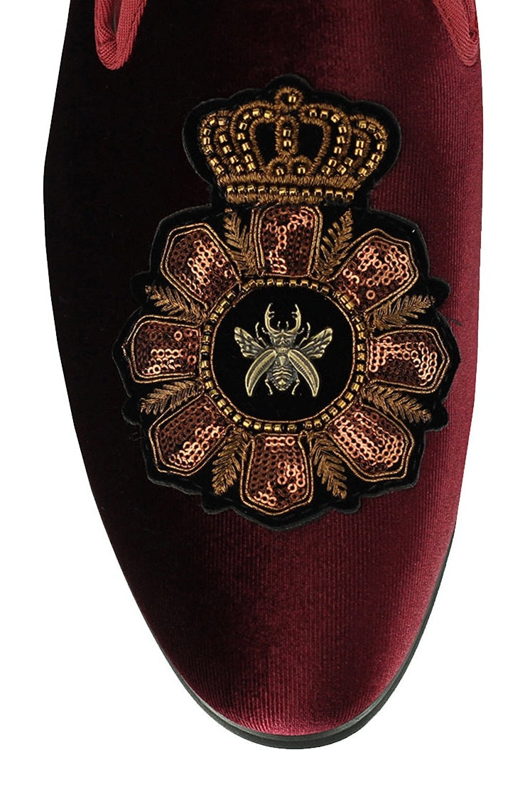 FAUX LEATHER EMBROIDERED VELVET LOAFERS