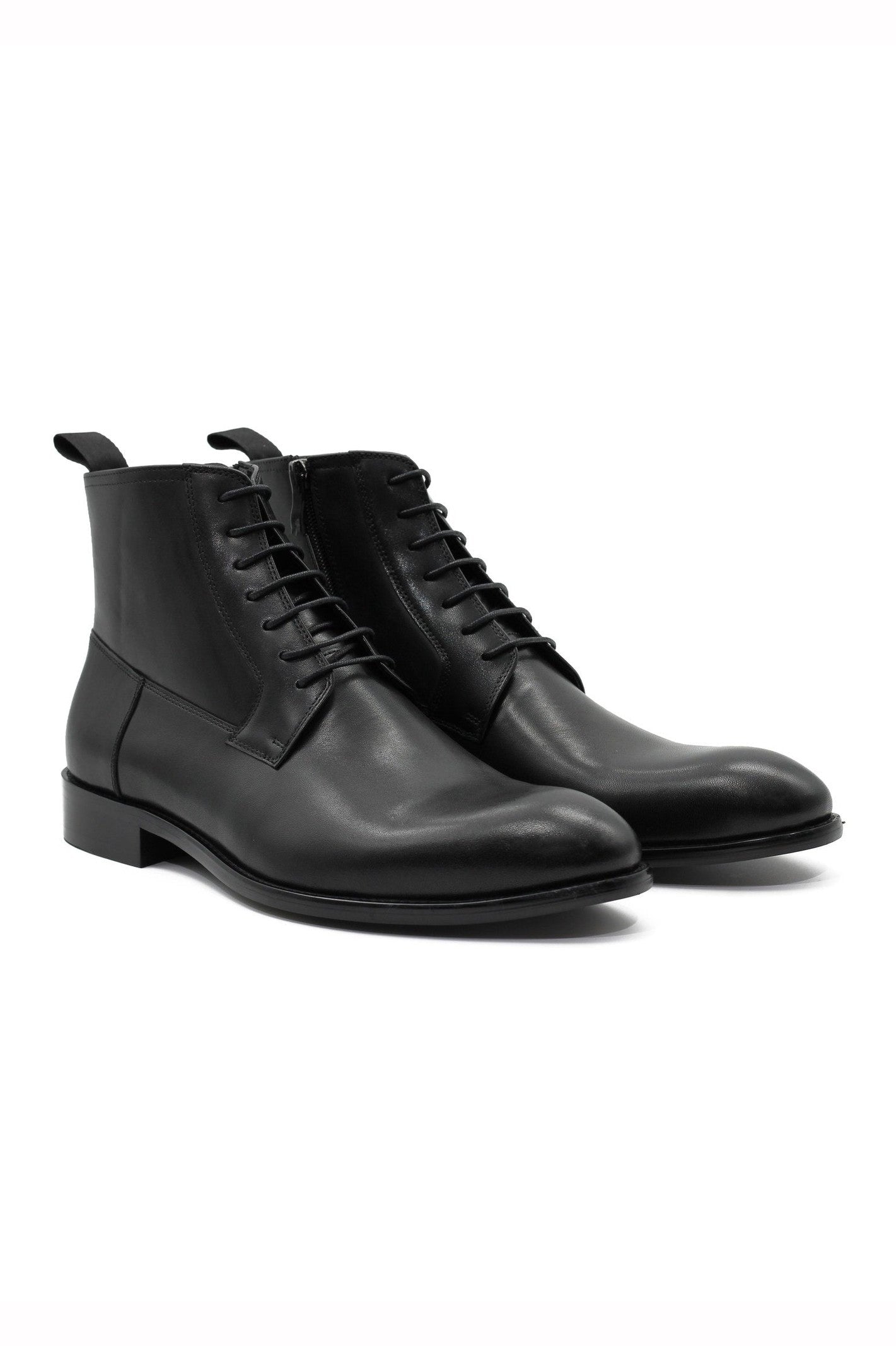 BLACK LEATHER ANKLE DERBY BOOTS