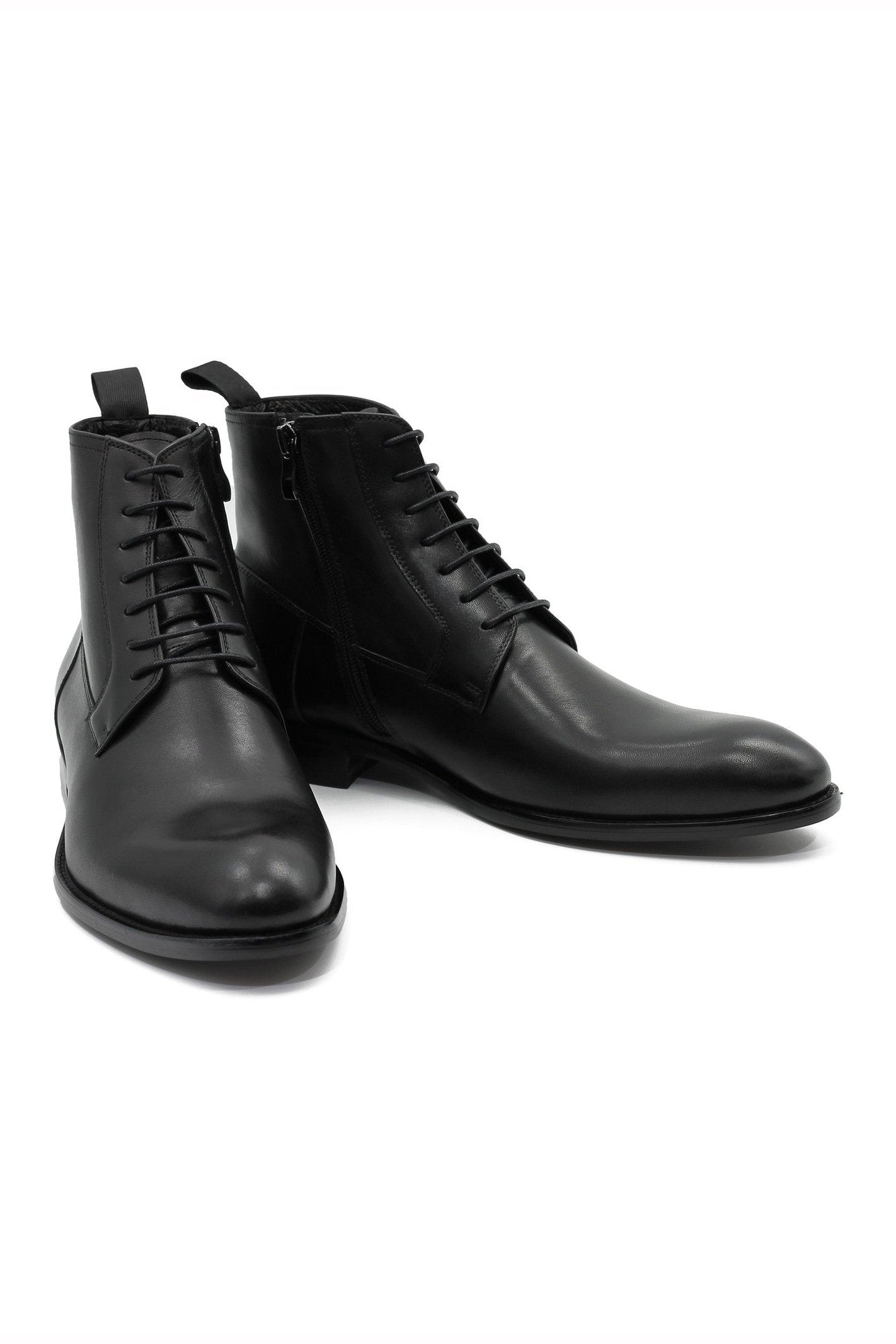 BLACK LEATHER ANKLE DERBY BOOTS