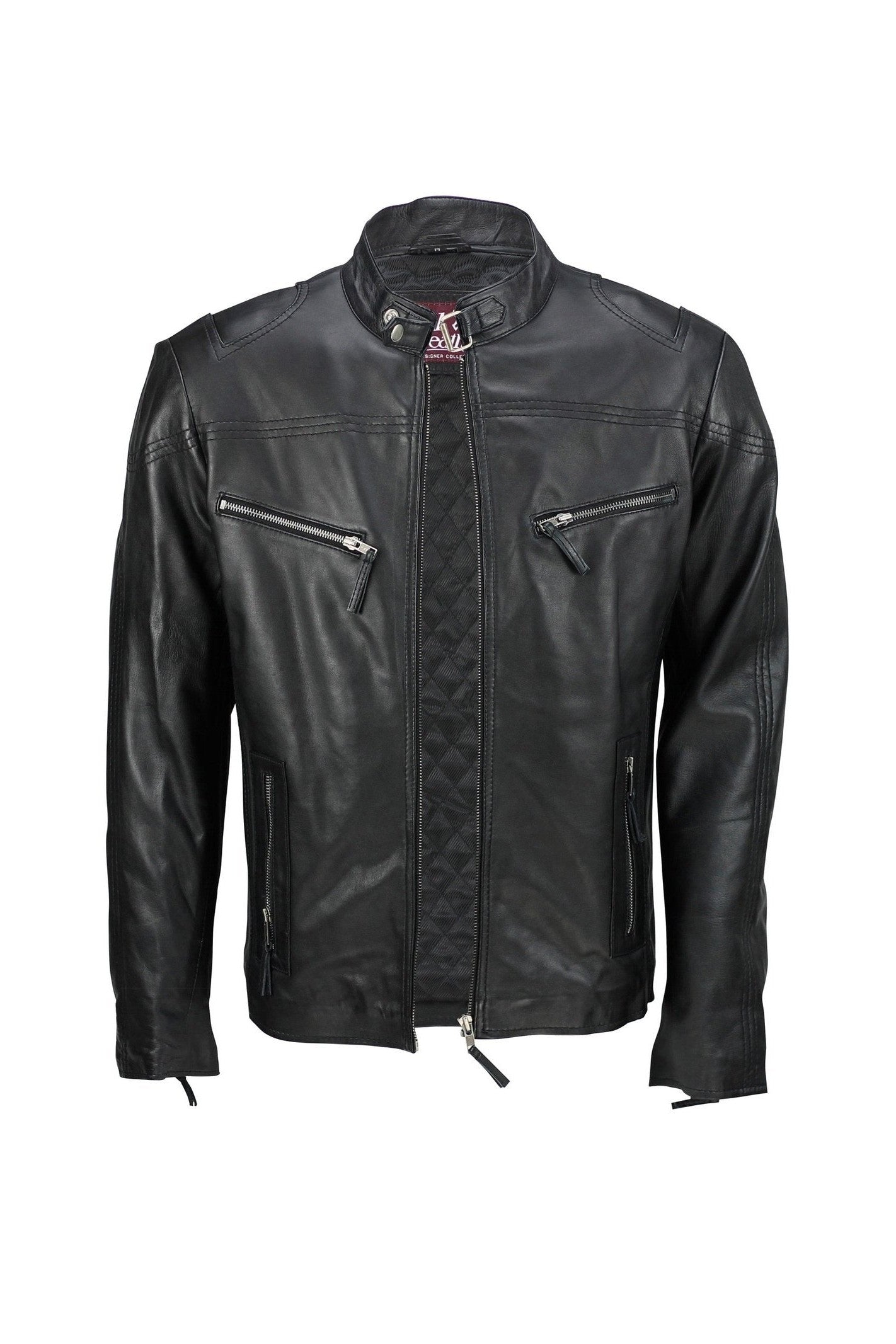 Mens Vintage Real Leather Black Biker Style Zipped Pockets Casual Fitted Jacket