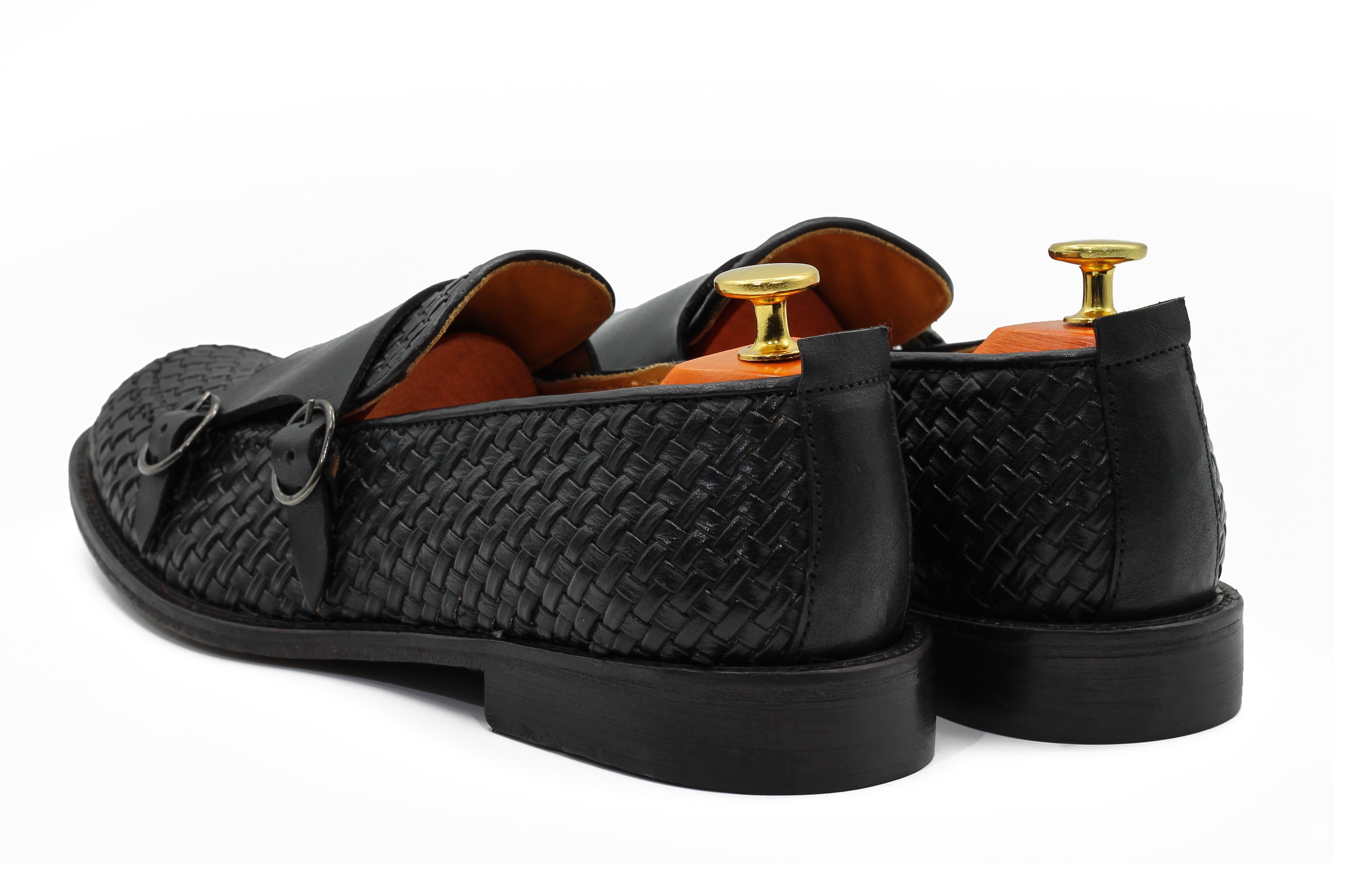 FLORENCE - BLACK WOVEN DOUBLE BUCKLE MONK