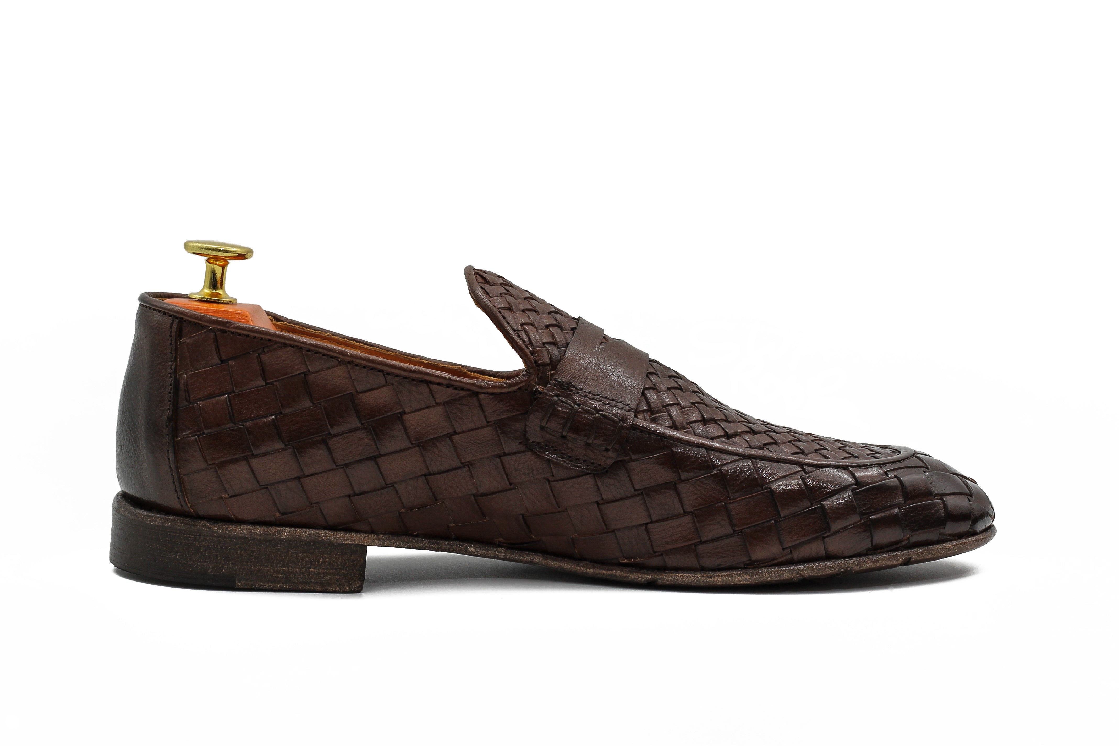 ROME – BROWN WOVEN PENNY LOAFER