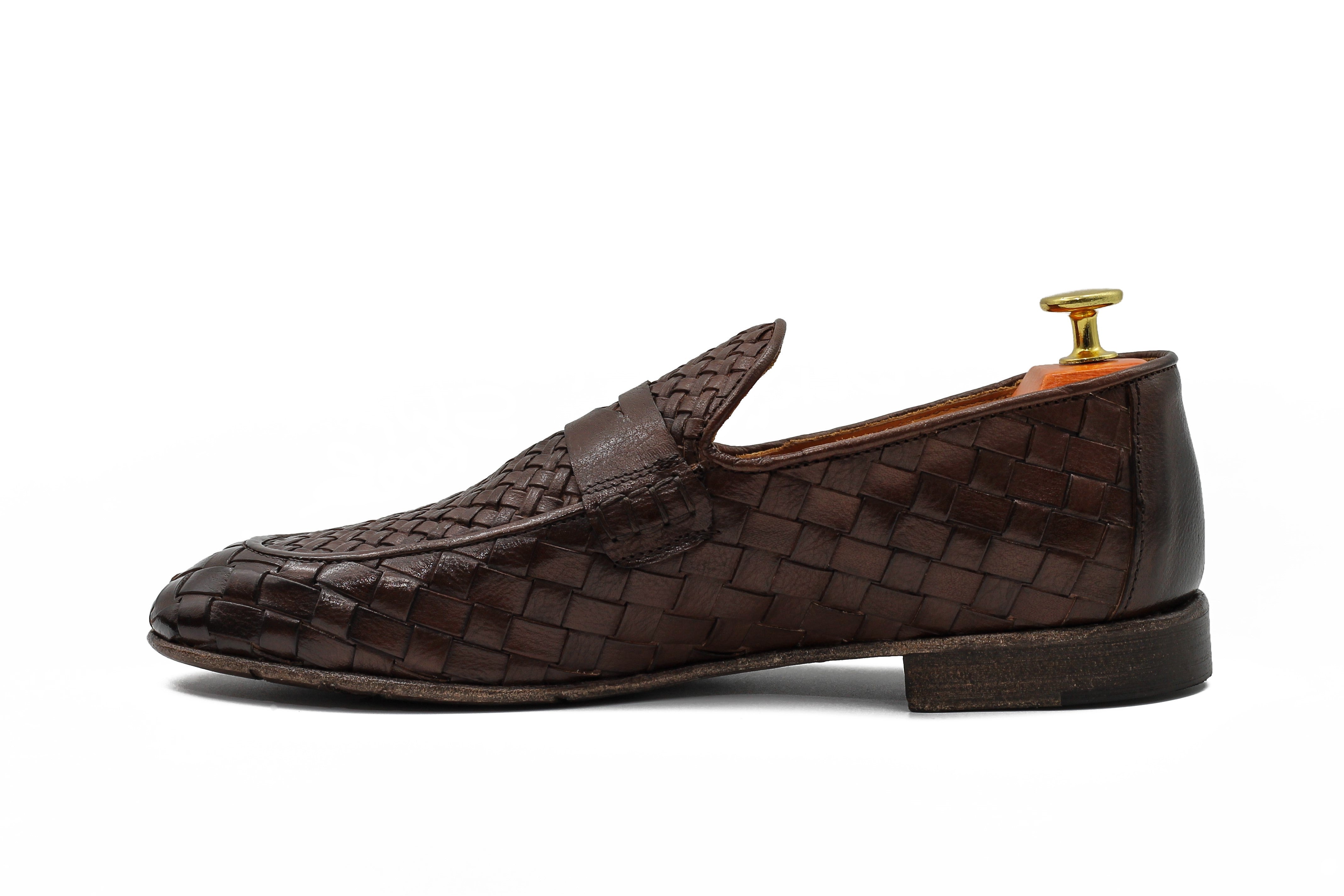 ROME – BROWN WOVEN PENNY LOAFER