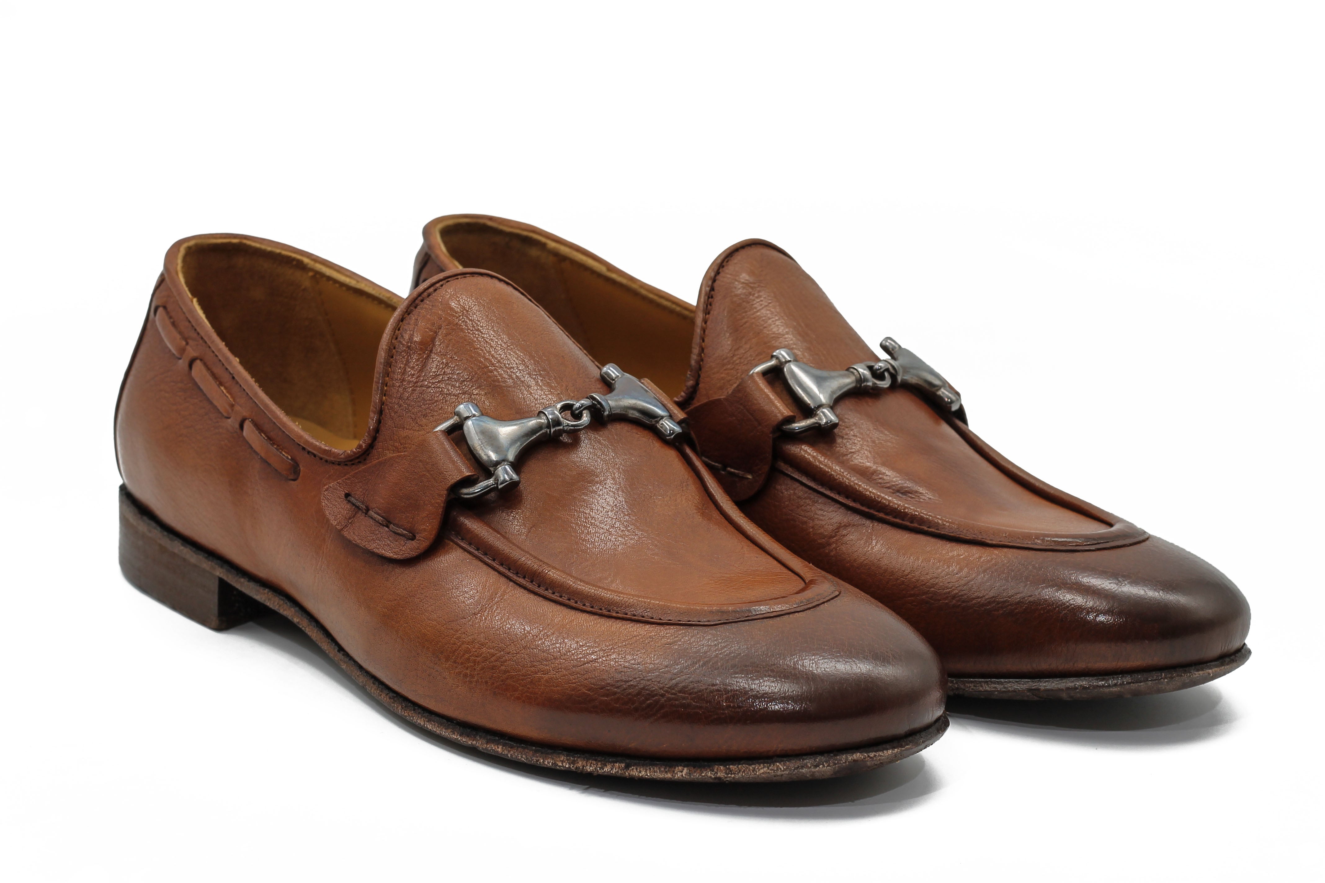NAPLES 02 - ITALIAN LEATHER SNAFFLE BIT LOAFER IN BROWN