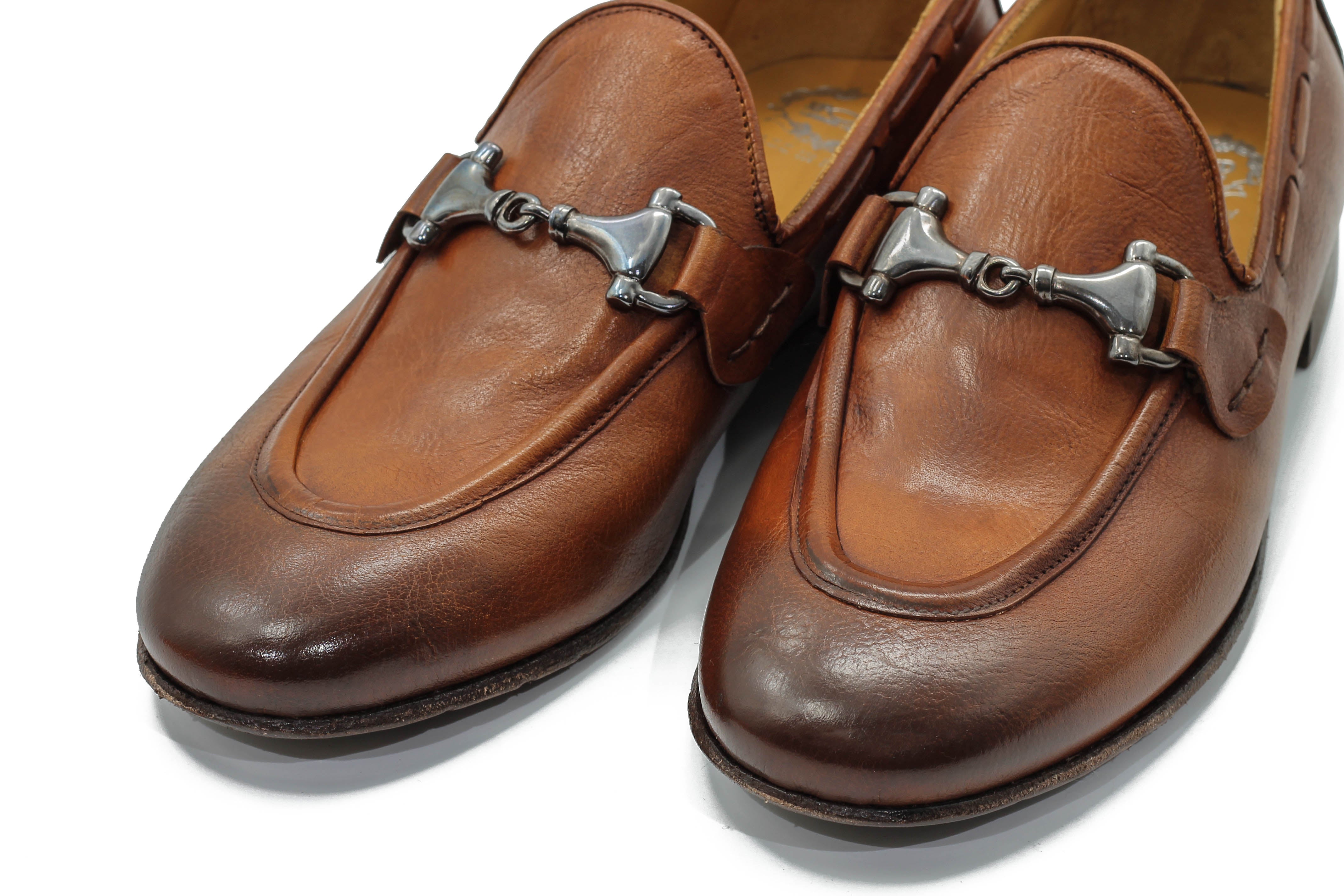 NAPLES 02 - ITALIAN LEATHER SNAFFLE BIT LOAFER IN BROWN