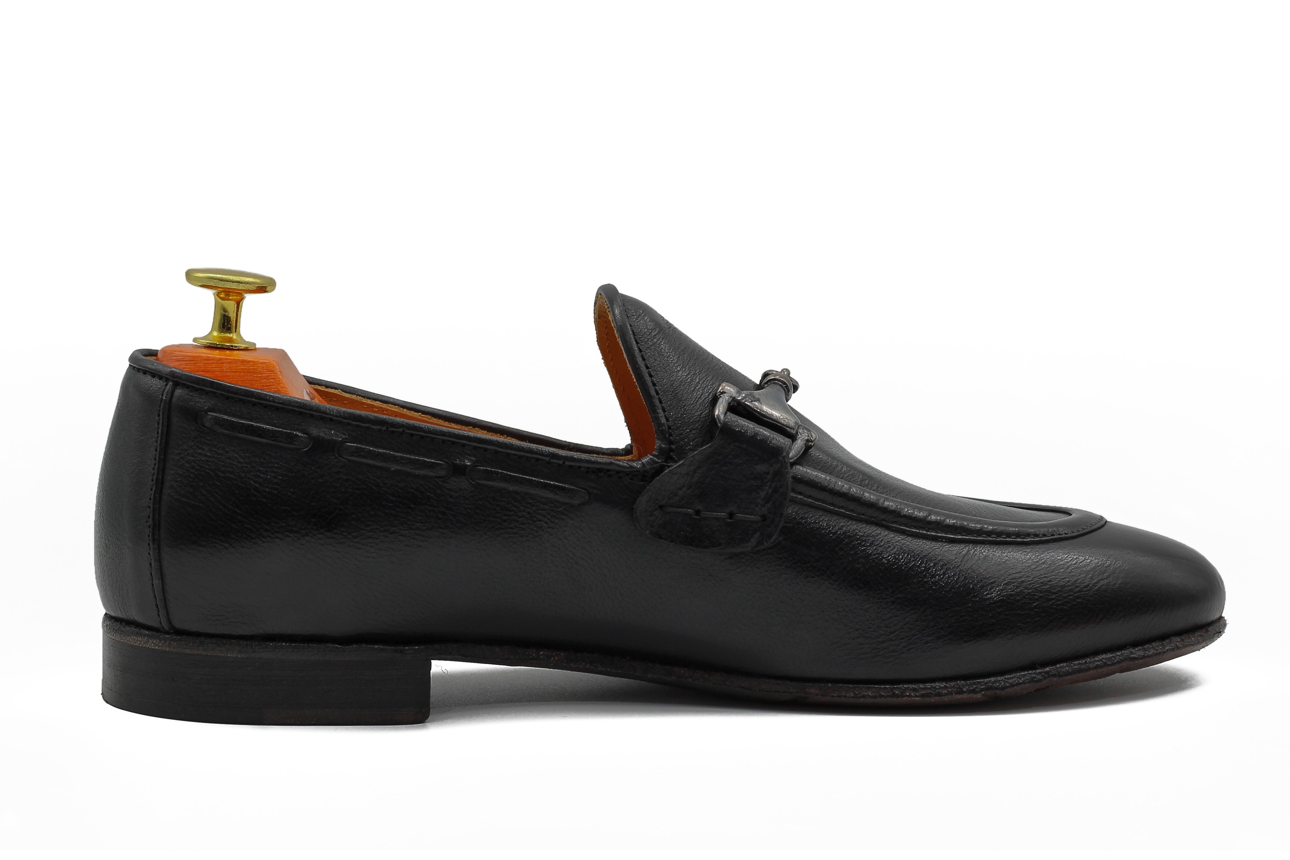 NAPLES 02 - ITALIAN LEATHER SNAFFLE BIT LOAFER IN BLACK