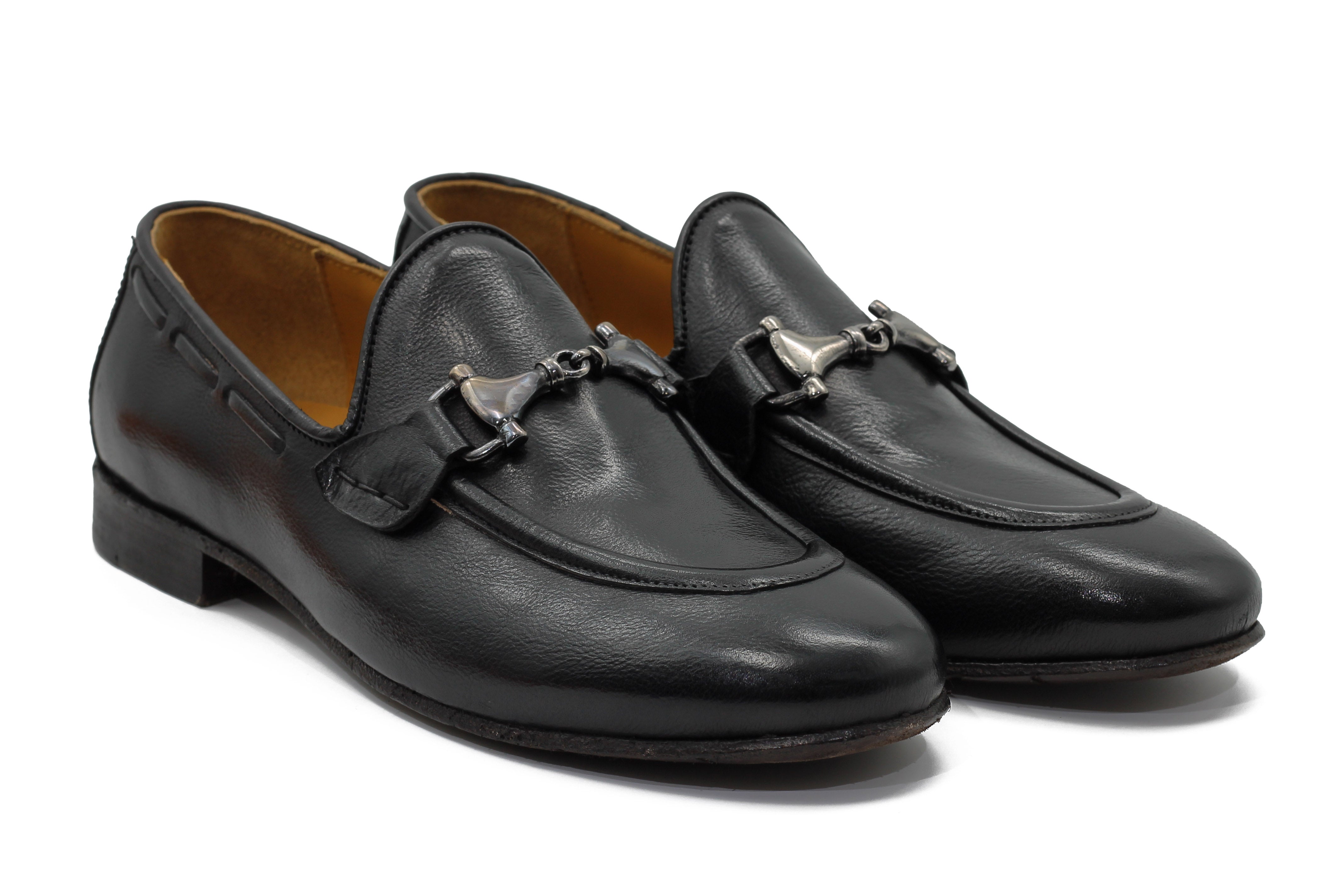 NAPLES 02 - ITALIAN LEATHER SNAFFLE BIT LOAFER IN BLACK