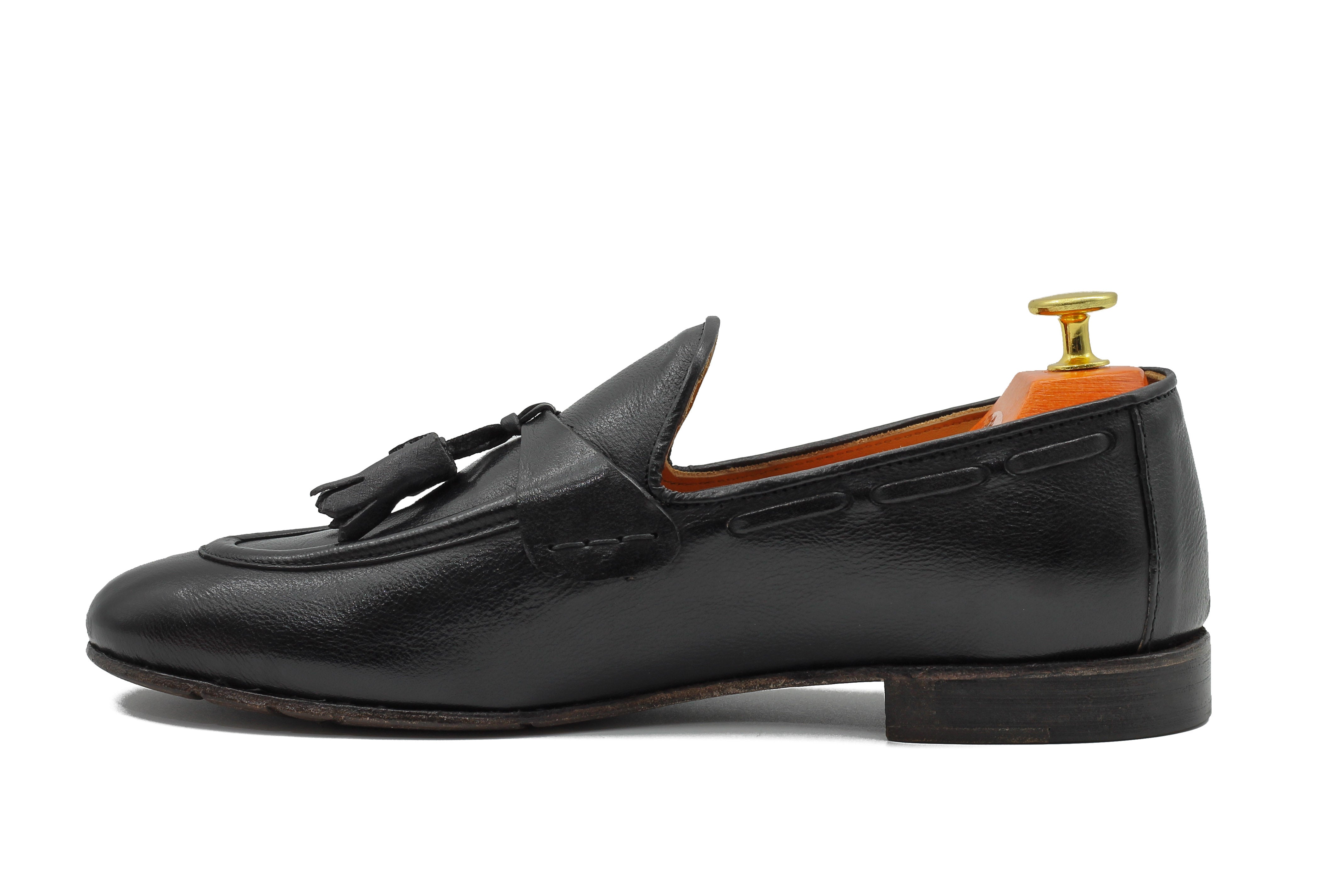 NAPLES 03 – TASSEL LOAFERS BLACK ITALIAN LEATHER