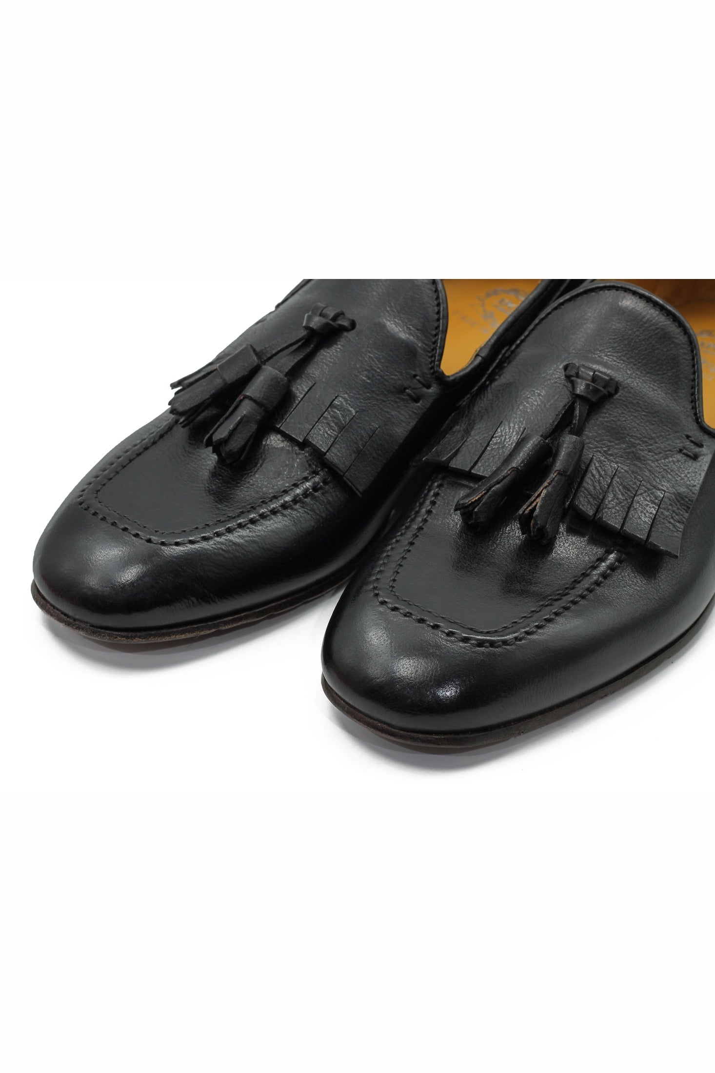 BLACK ITALIAN LEATHER COLLAPSIBLE KILTIE TASSEL LOAFER