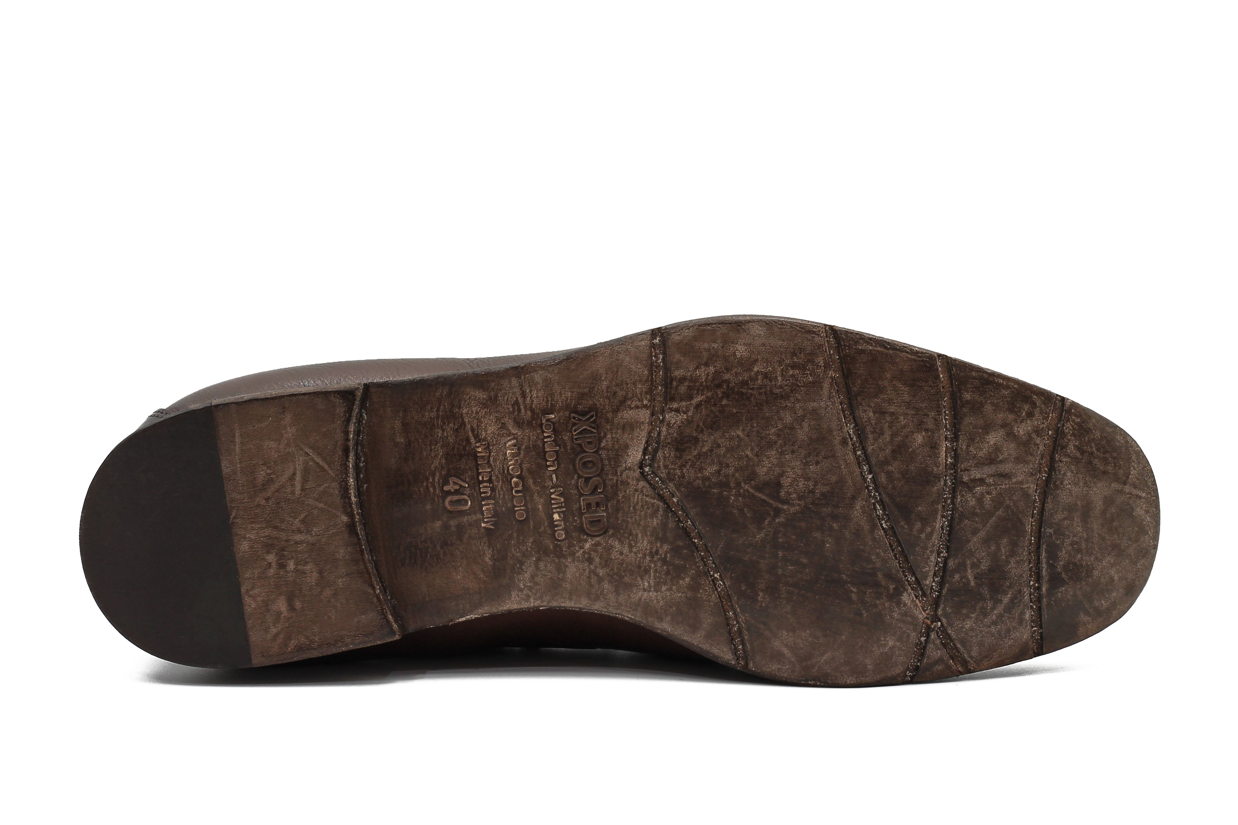 BROWN ITALIAN LEATHER COLLAPSIBLE KILTIE TASSEL LOAFER