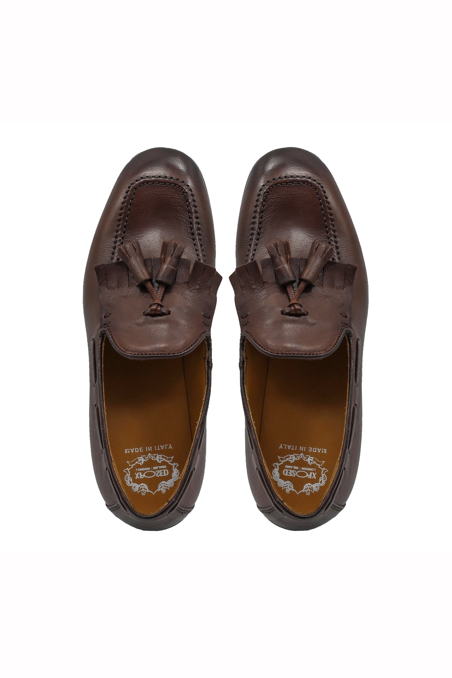 BROWN ITALIAN LEATHER COLLAPSIBLE KILTIE TASSEL LOAFER