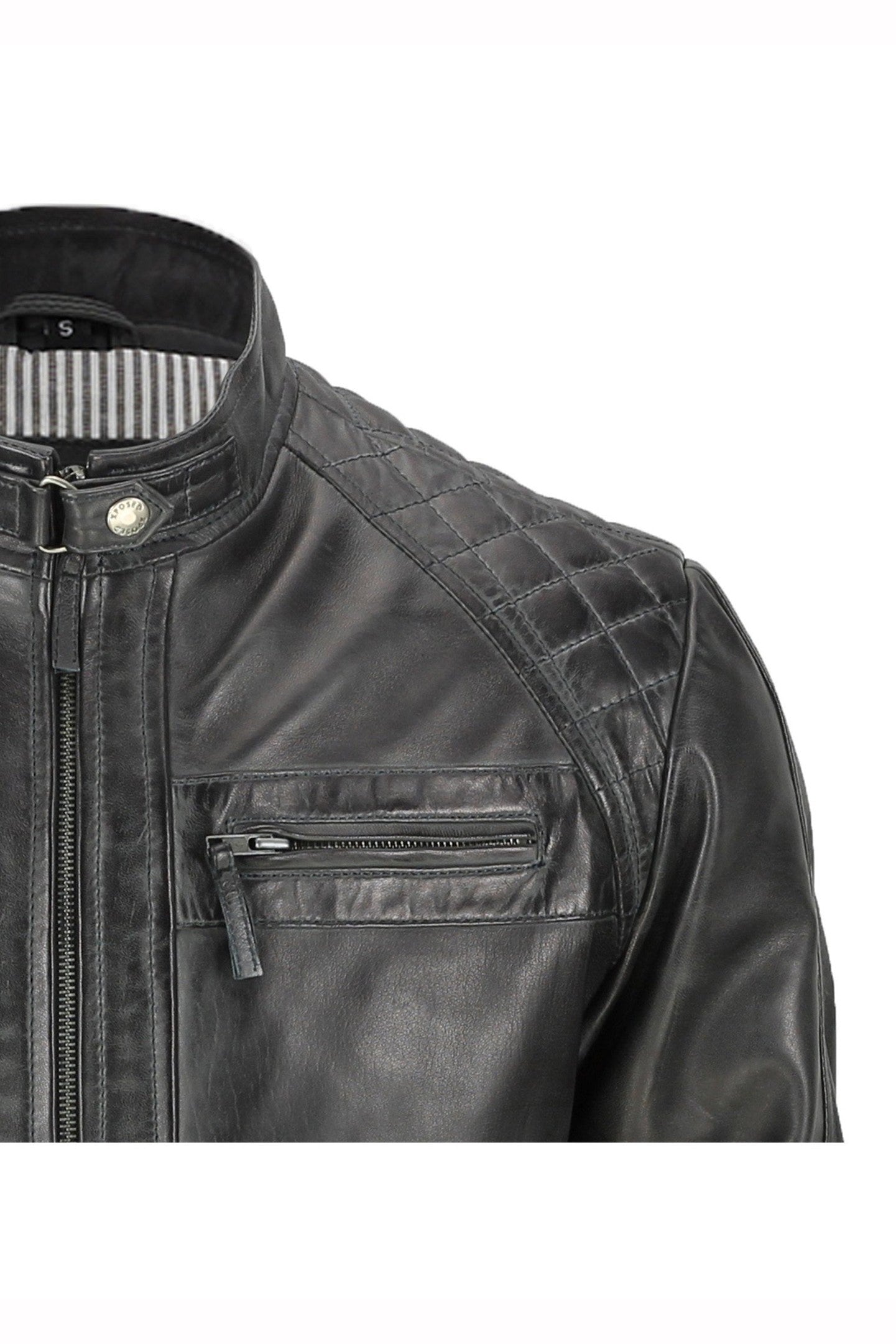 New Mens Real Leather Washed Dark Grey Vintage Zipped Smart Casual Biker Jacket