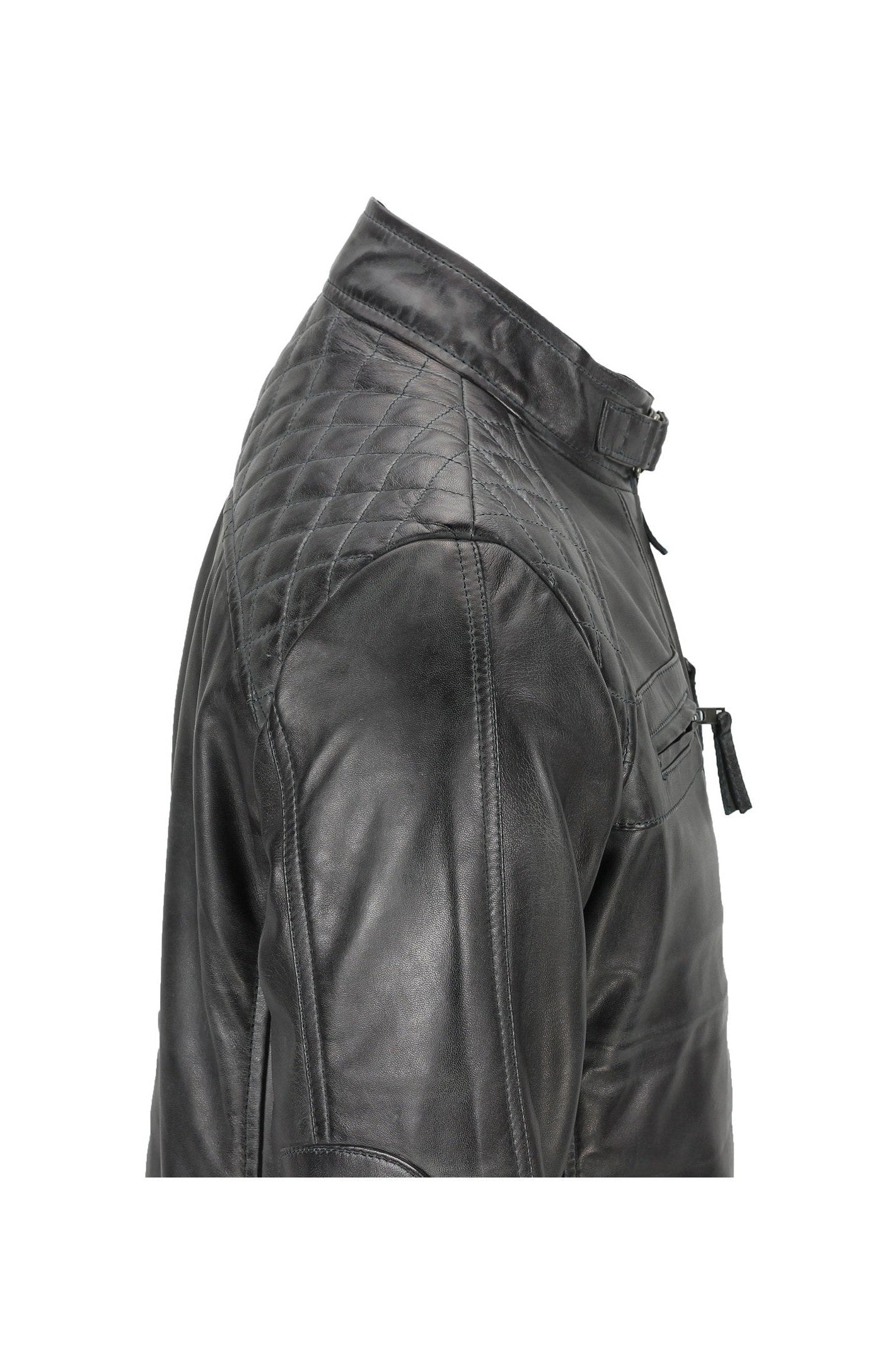New Mens Real Leather Washed Dark Grey Vintage Zipped Smart Casual Biker Jacket
