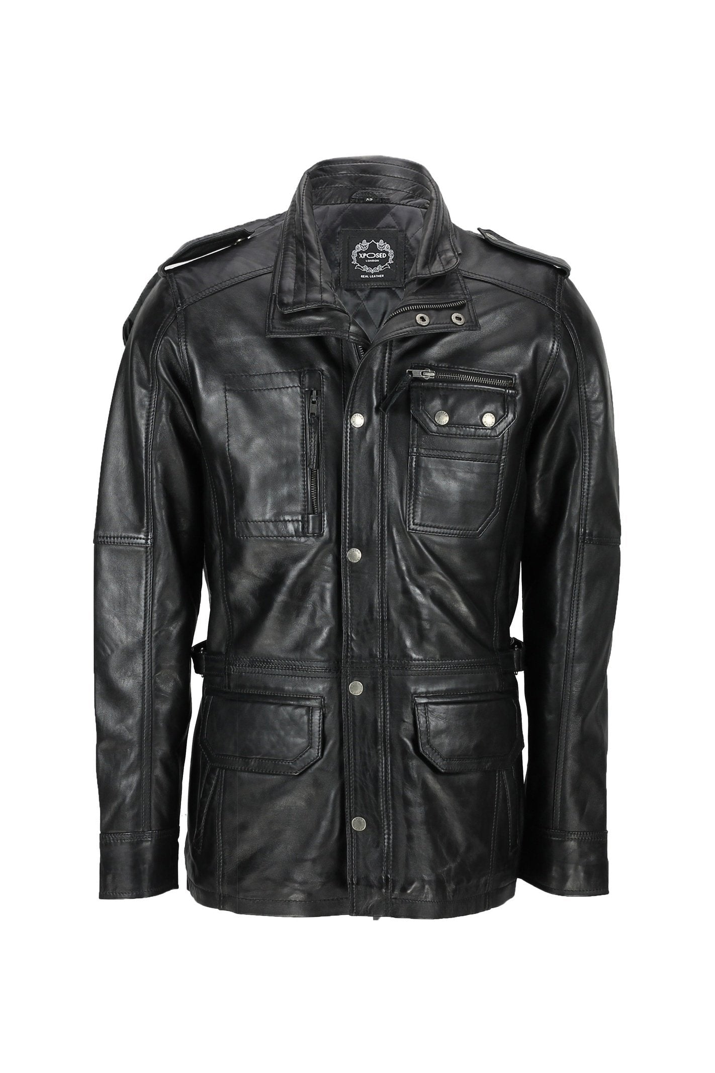 New Mens Classic Black Soft Wax Real Leather Smart Vintage Jacket Military Coat