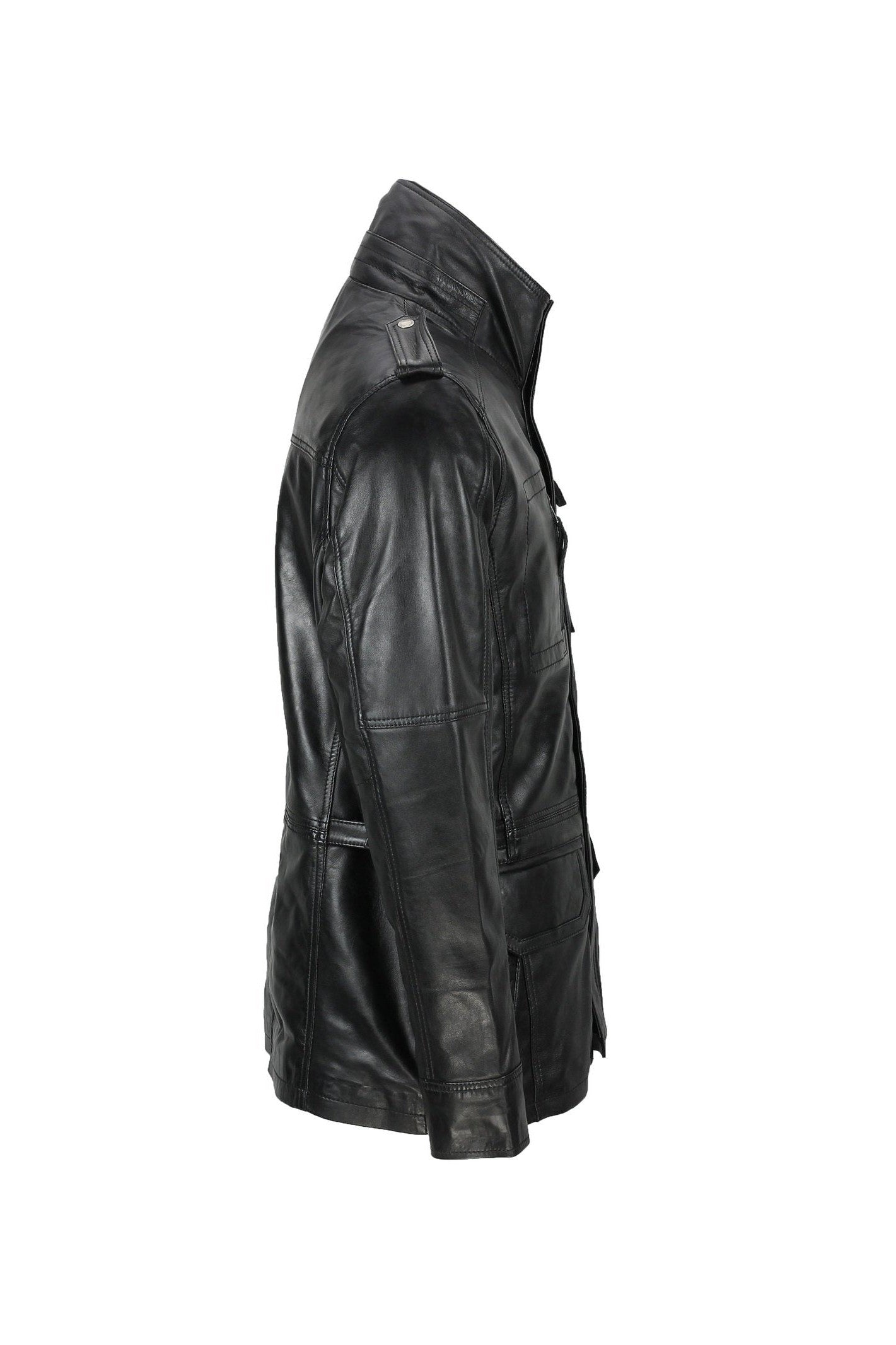 New Mens Classic Black Soft Wax Real Leather Smart Vintage Jacket Military Coat