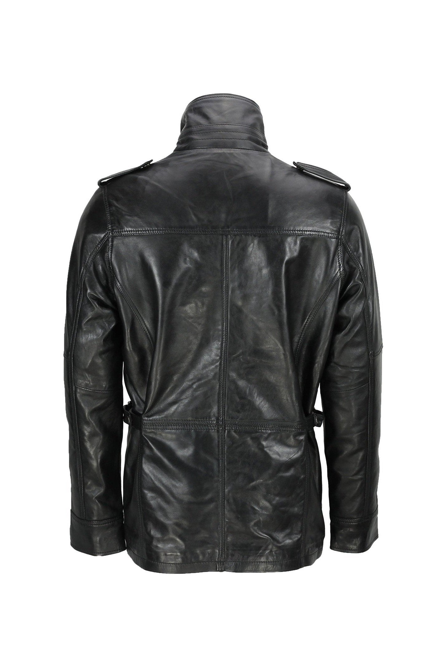 New Mens Classic Black Soft Wax Real Leather Smart Vintage Jacket Military Coat